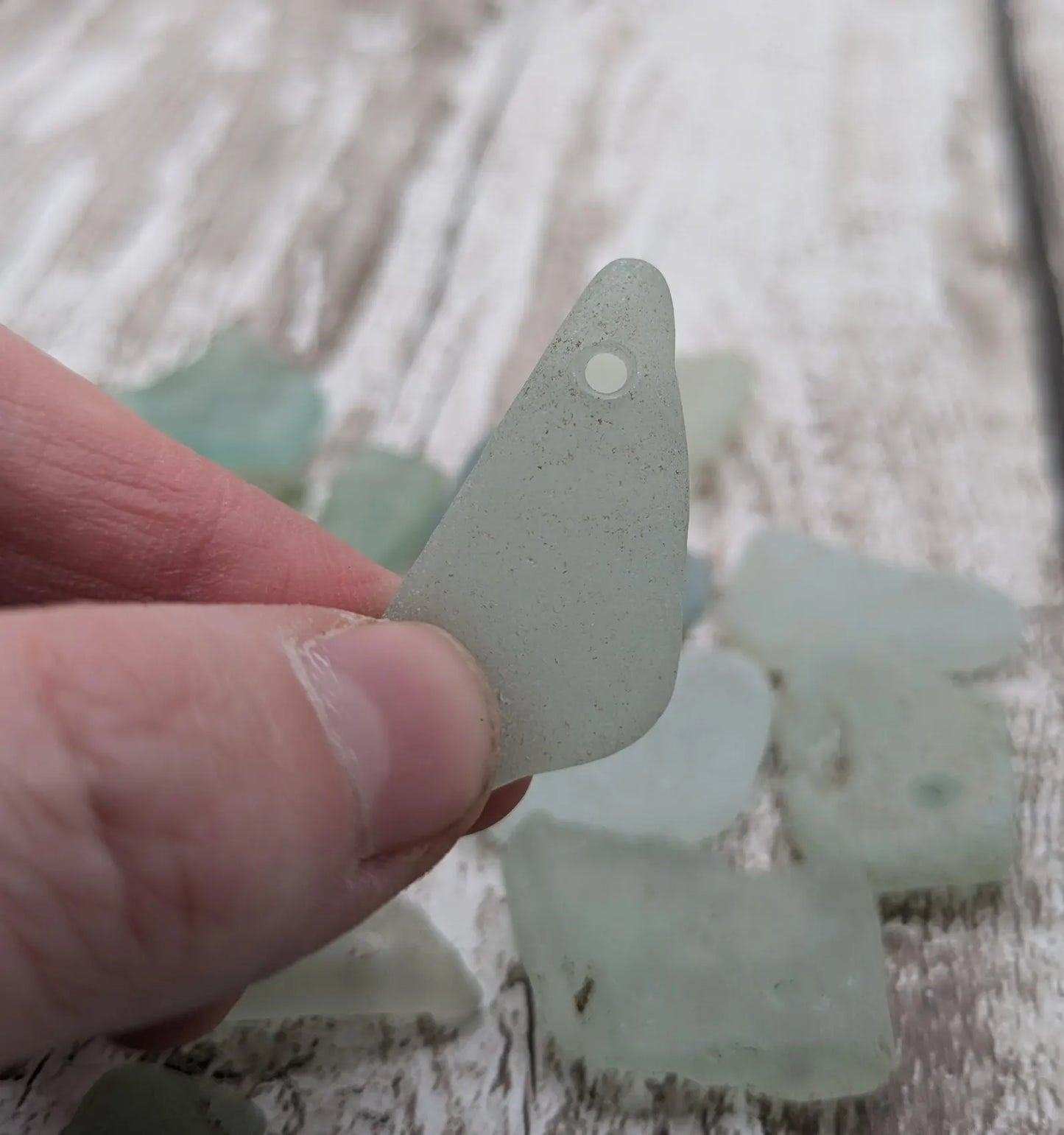 20 small Teal Sea Glass Hand Drilled Beads.