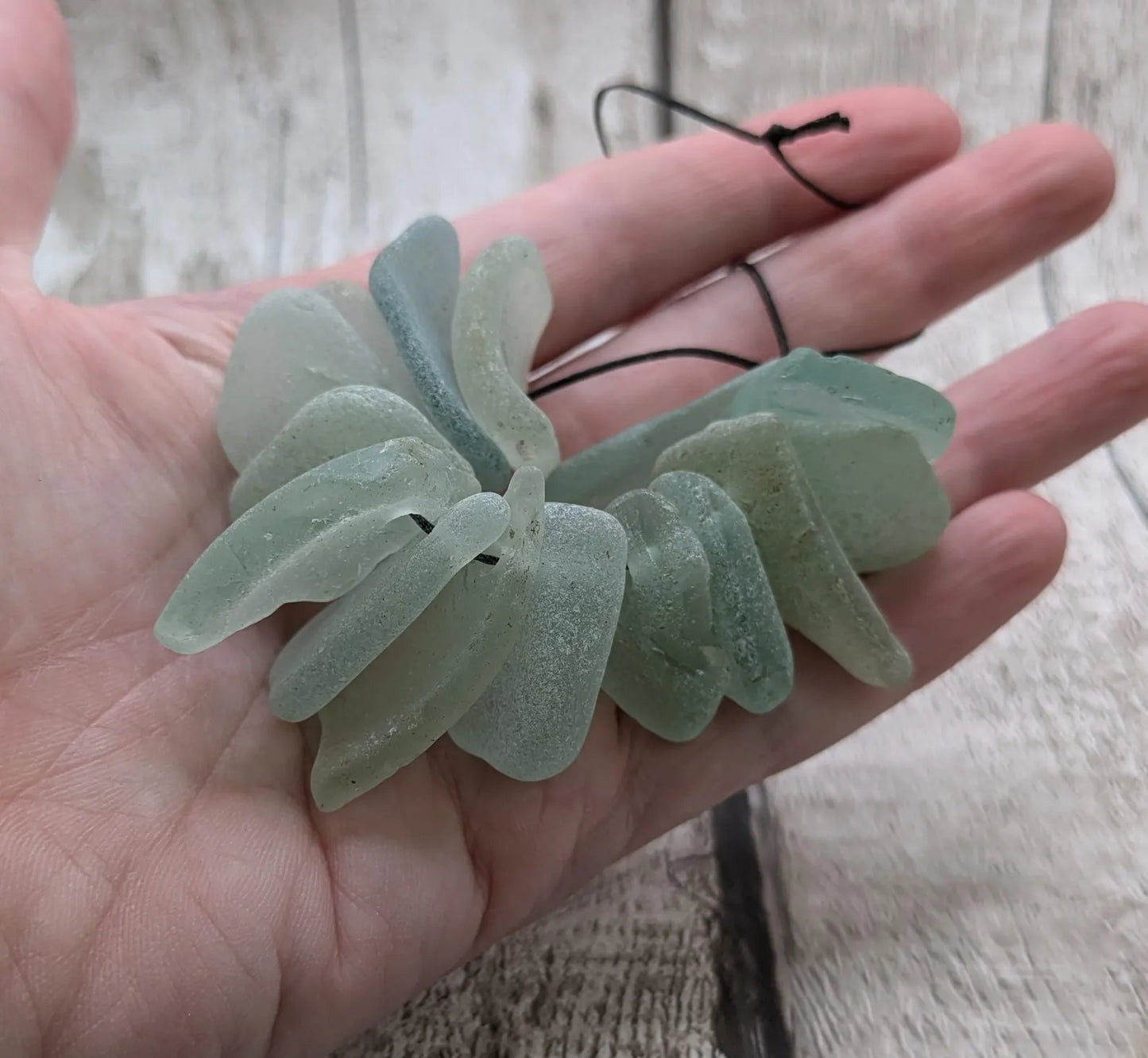 20 small Teal Sea Glass Hand Drilled Beads.