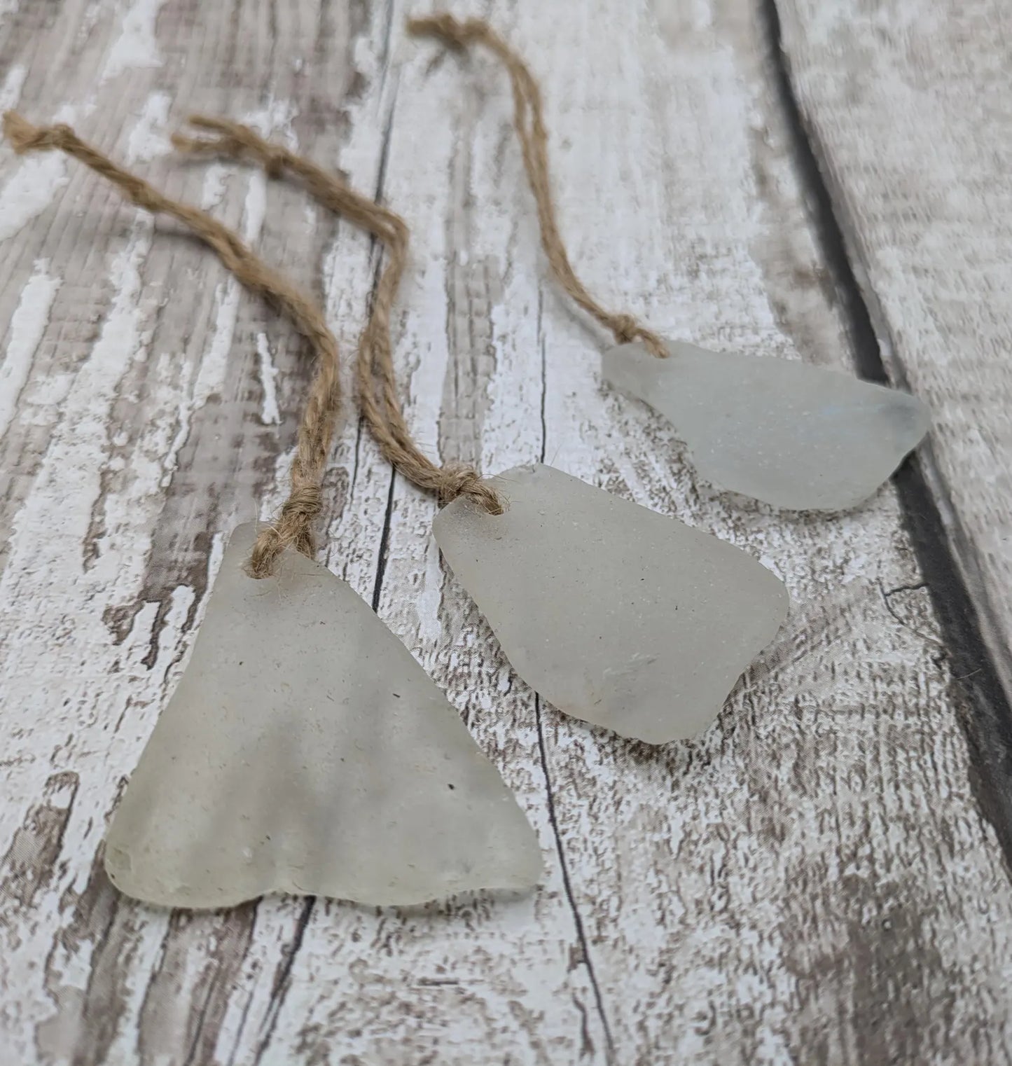Coastal Charm: 3 Pack White Frosted Sea Glass Christmas Decorations. Made to order.