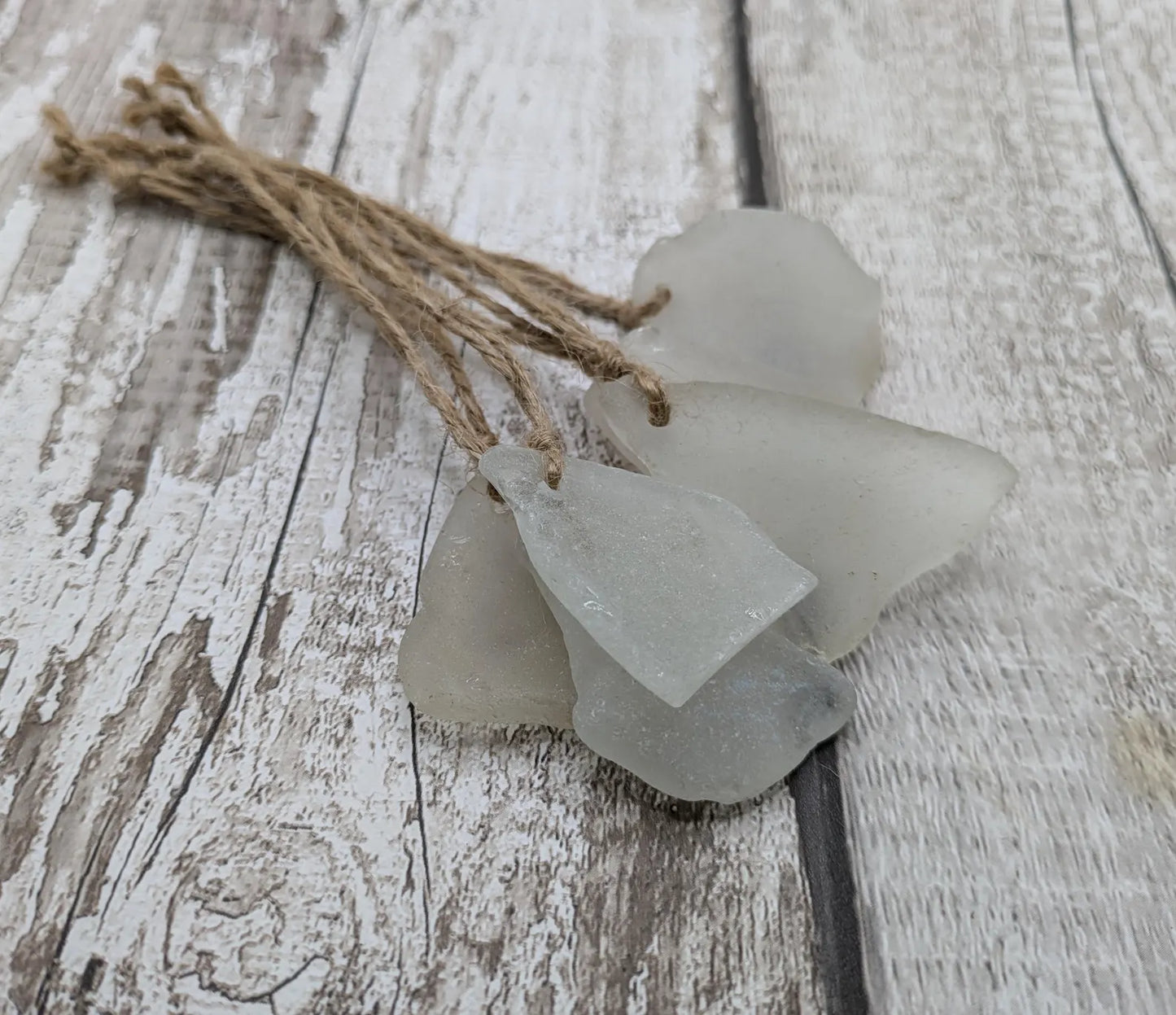 Coastal Charm: 3 Pack White Frosted Sea Glass Christmas Decorations. Made to order.