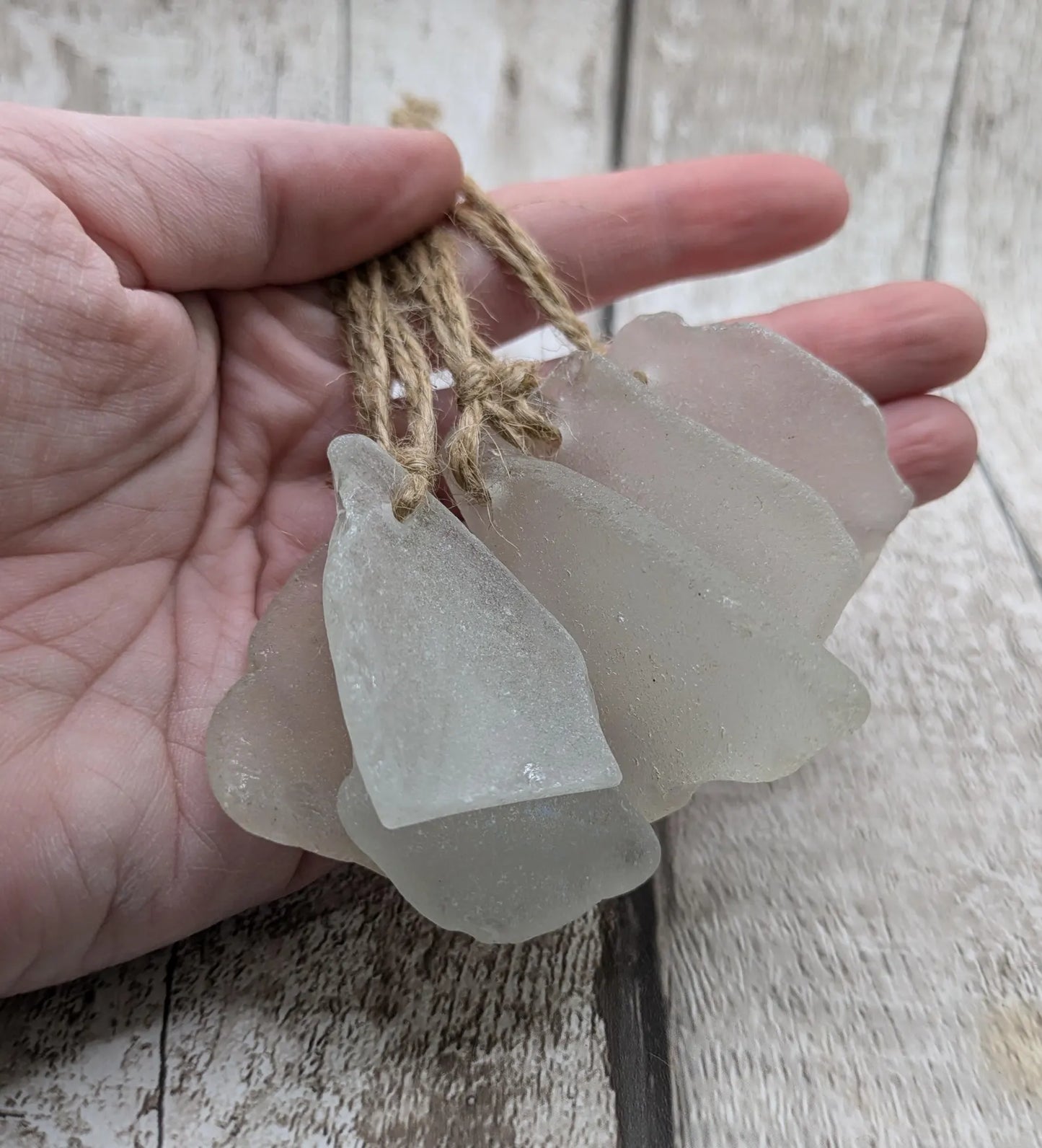Coastal Charm: 3 Pack White Frosted Sea Glass Christmas Decorations. Made to order.