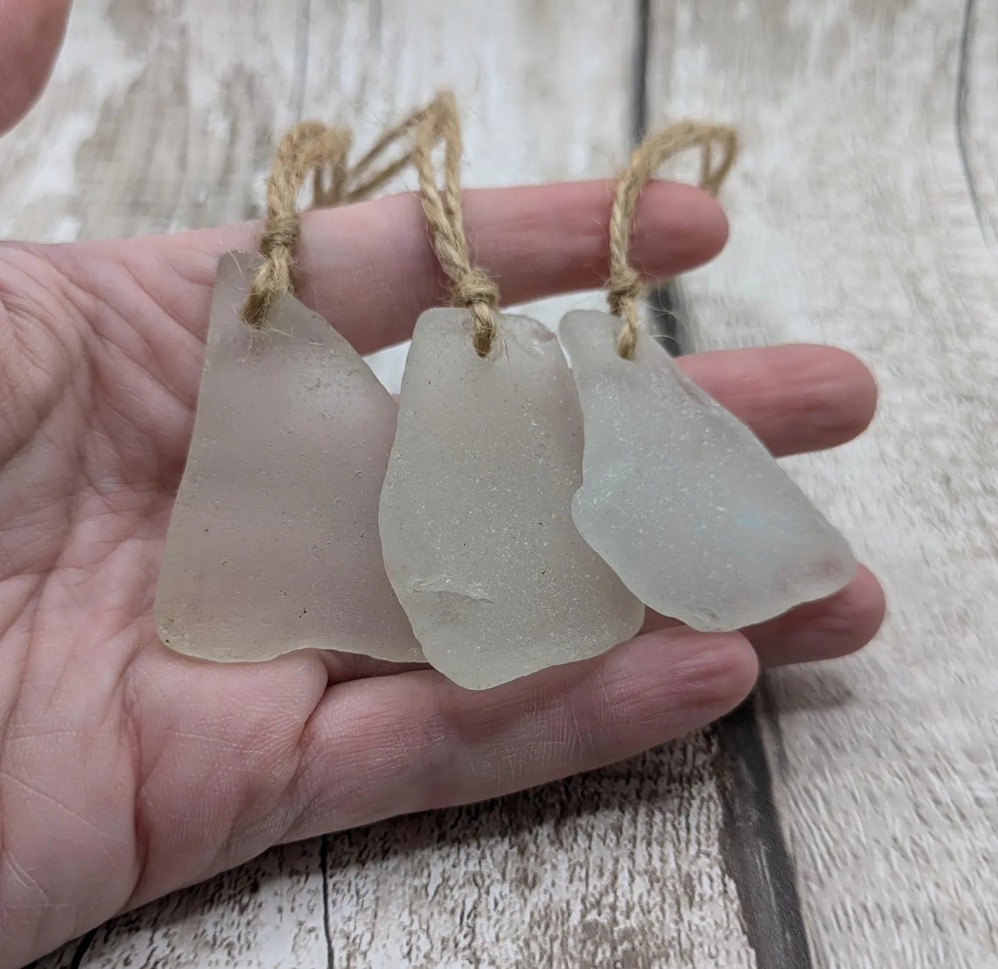 Coastal Charm: 3 Pack White Frosted Sea Glass Christmas Decorations. Made to order.