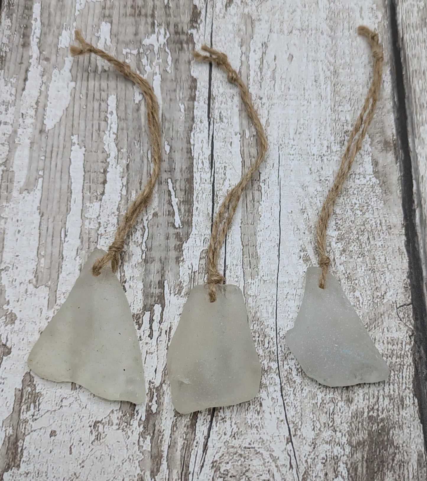 Coastal Charm: 3 Pack White Frosted Sea Glass Christmas Decorations. Made to order.