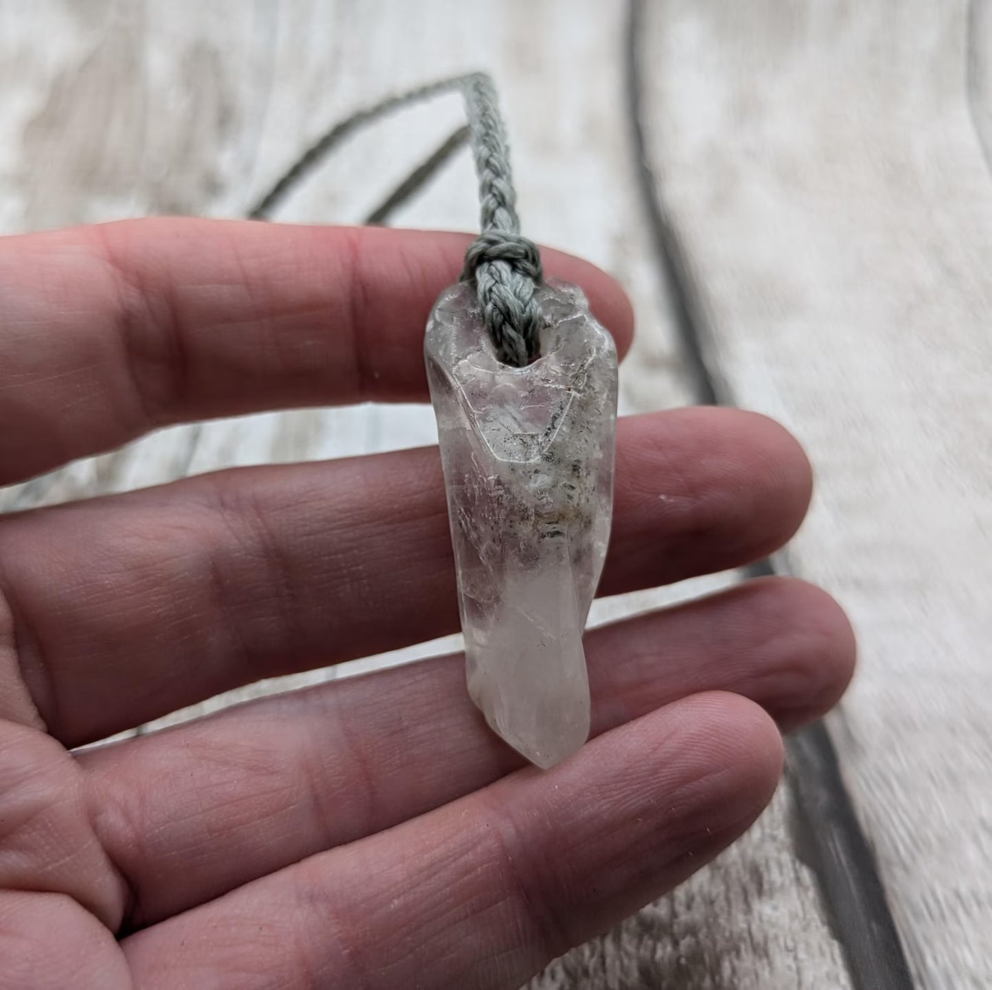 Tibetan clear quartz Crystal point pendant.