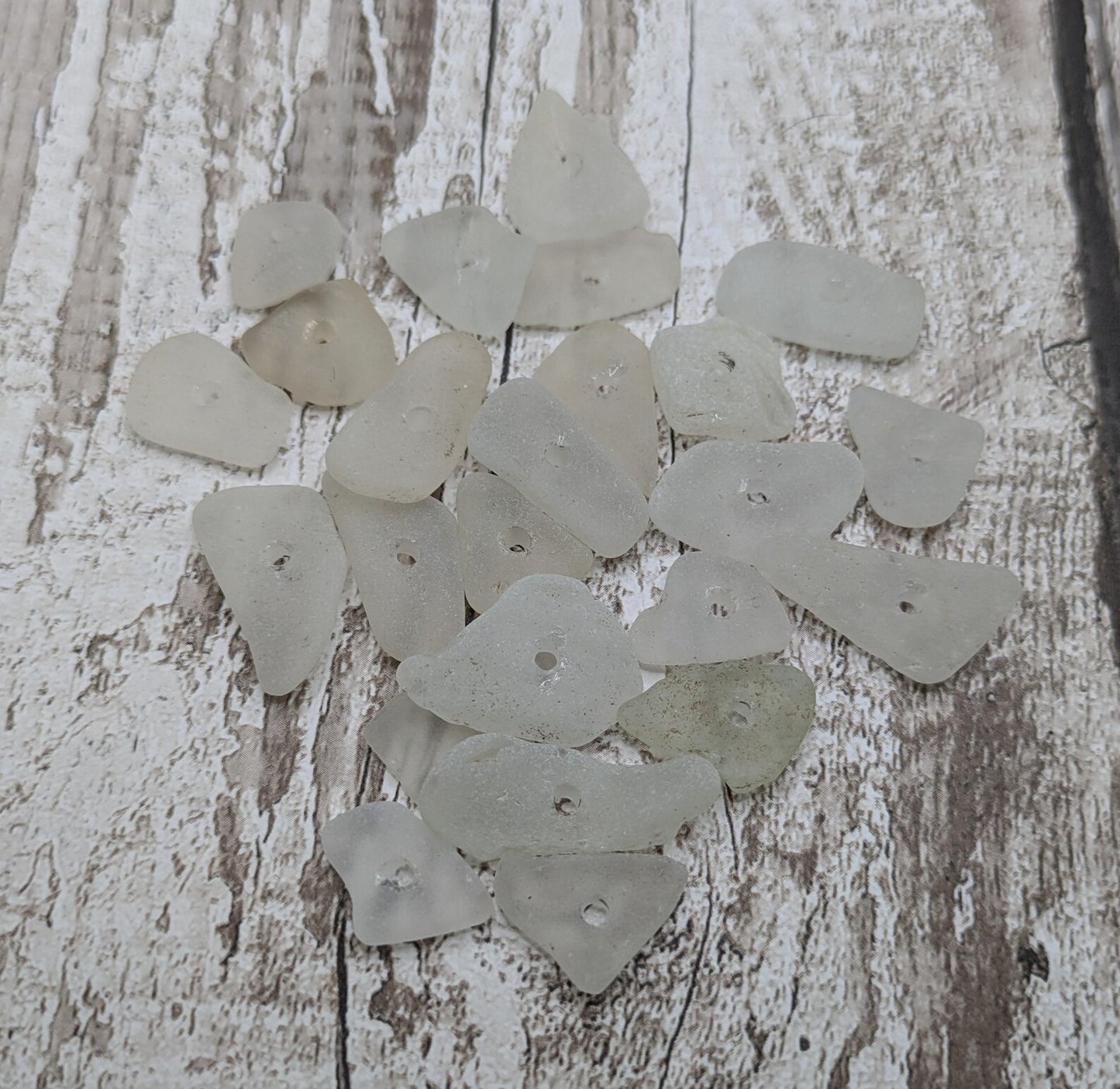 20 White frosted Center drilled sea glass beads.