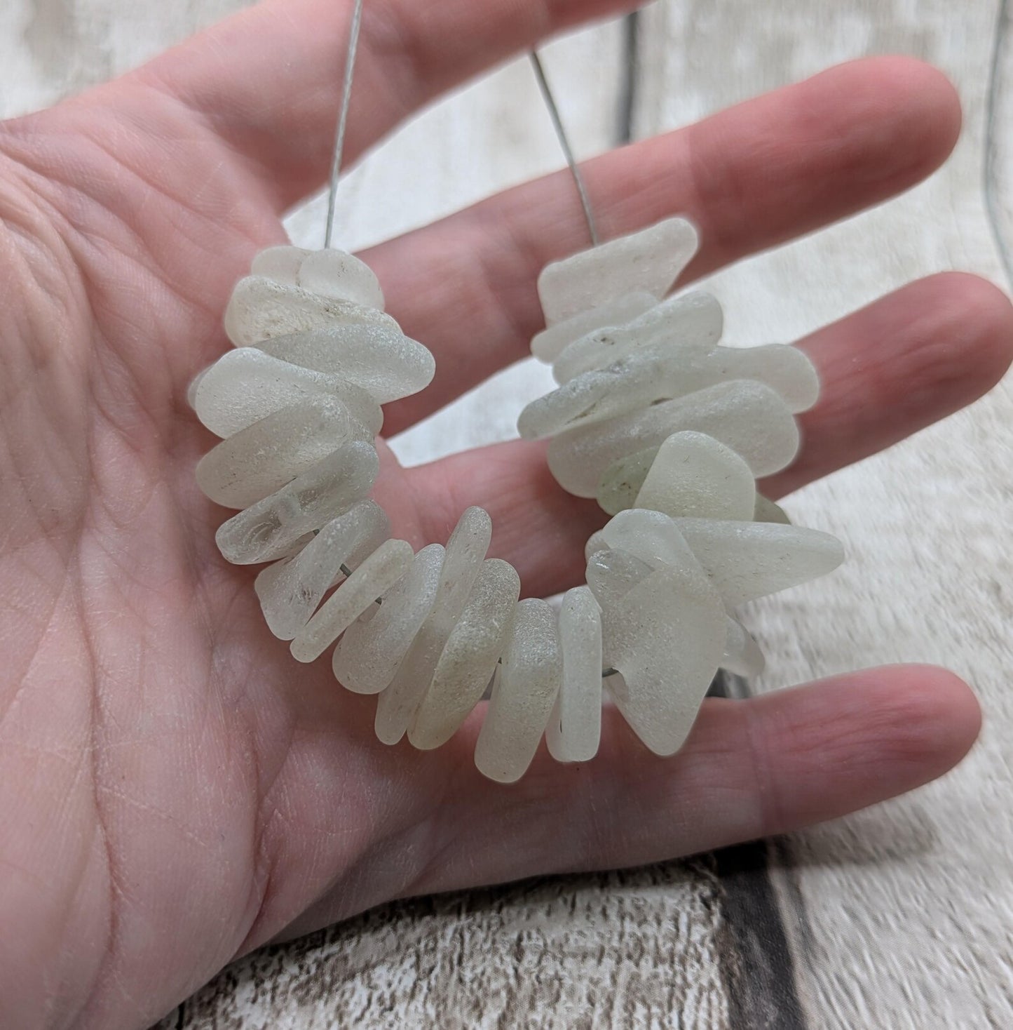 20 White frosted Center drilled sea glass beads.