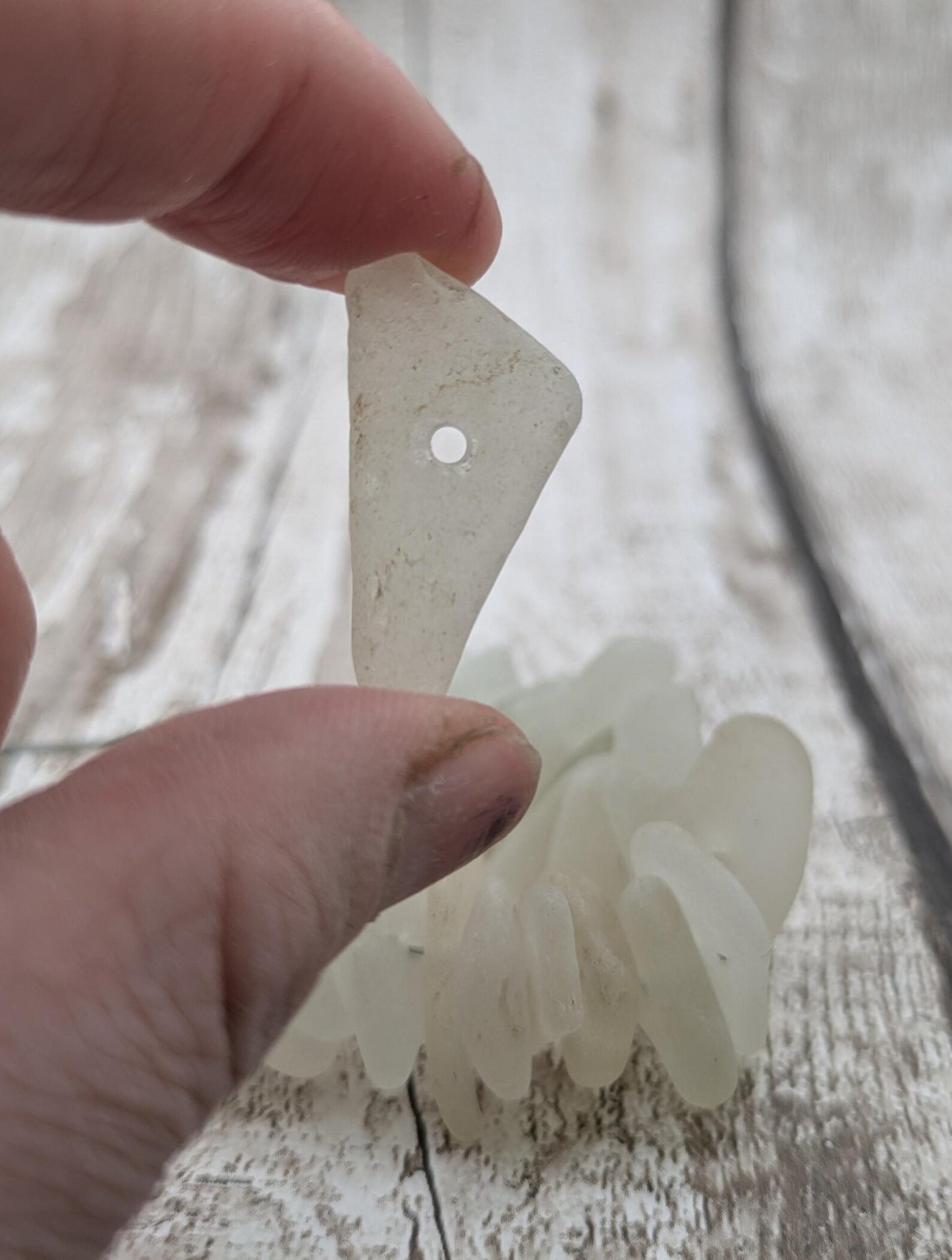 20 White frosted Center drilled sea glass beads.