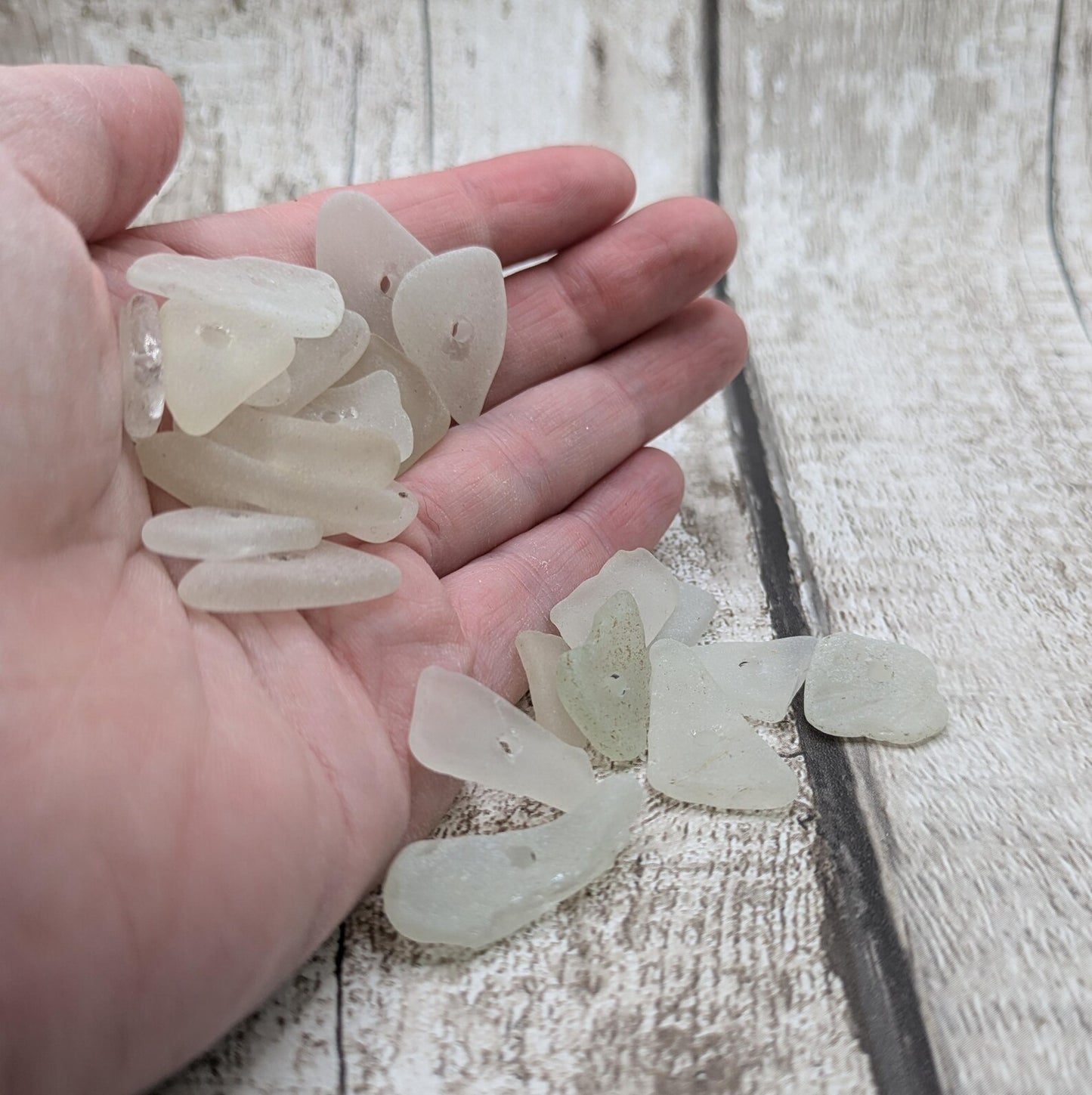 20 White frosted Center drilled sea glass beads.