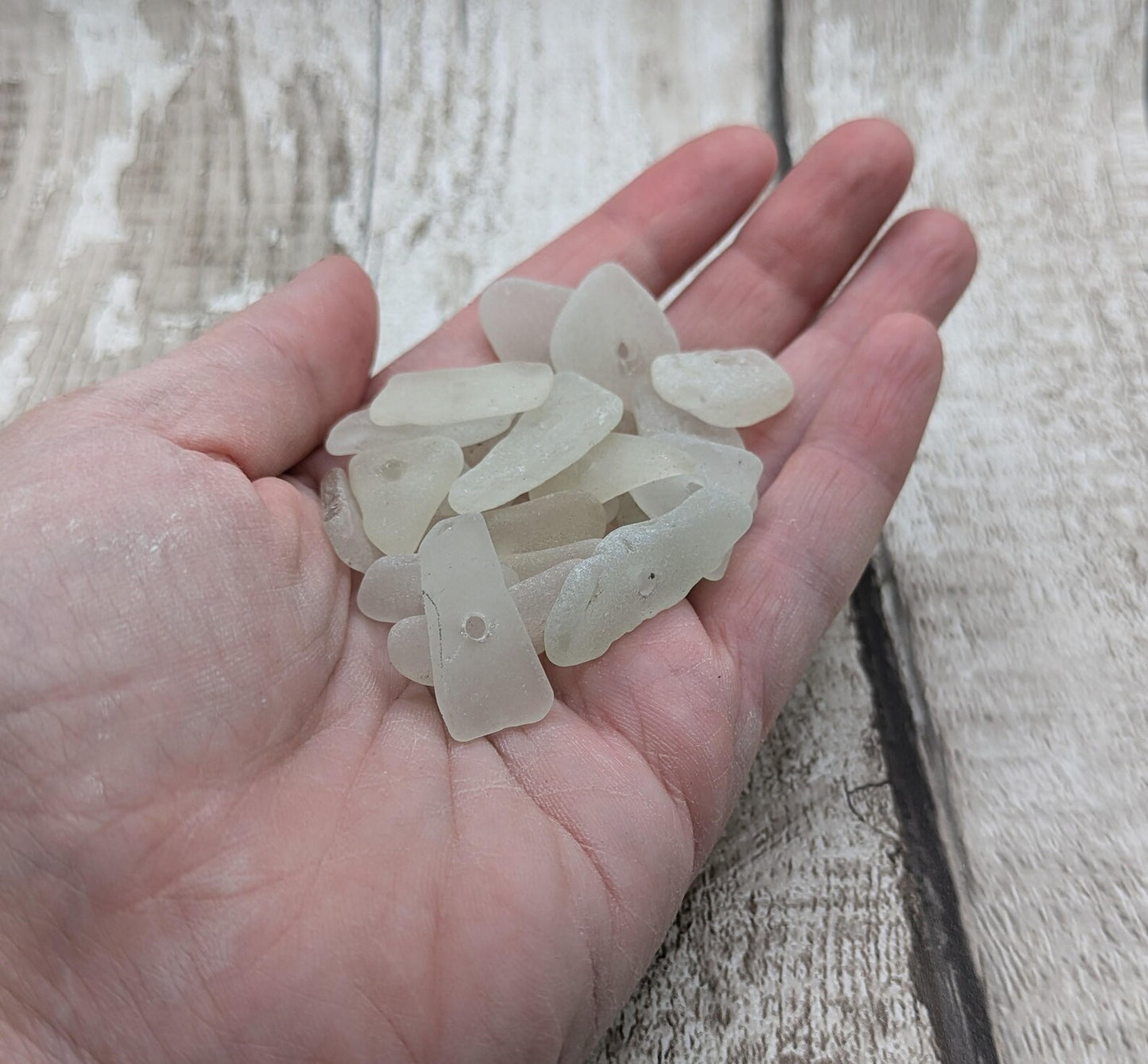 20 White frosted Center drilled sea glass beads.