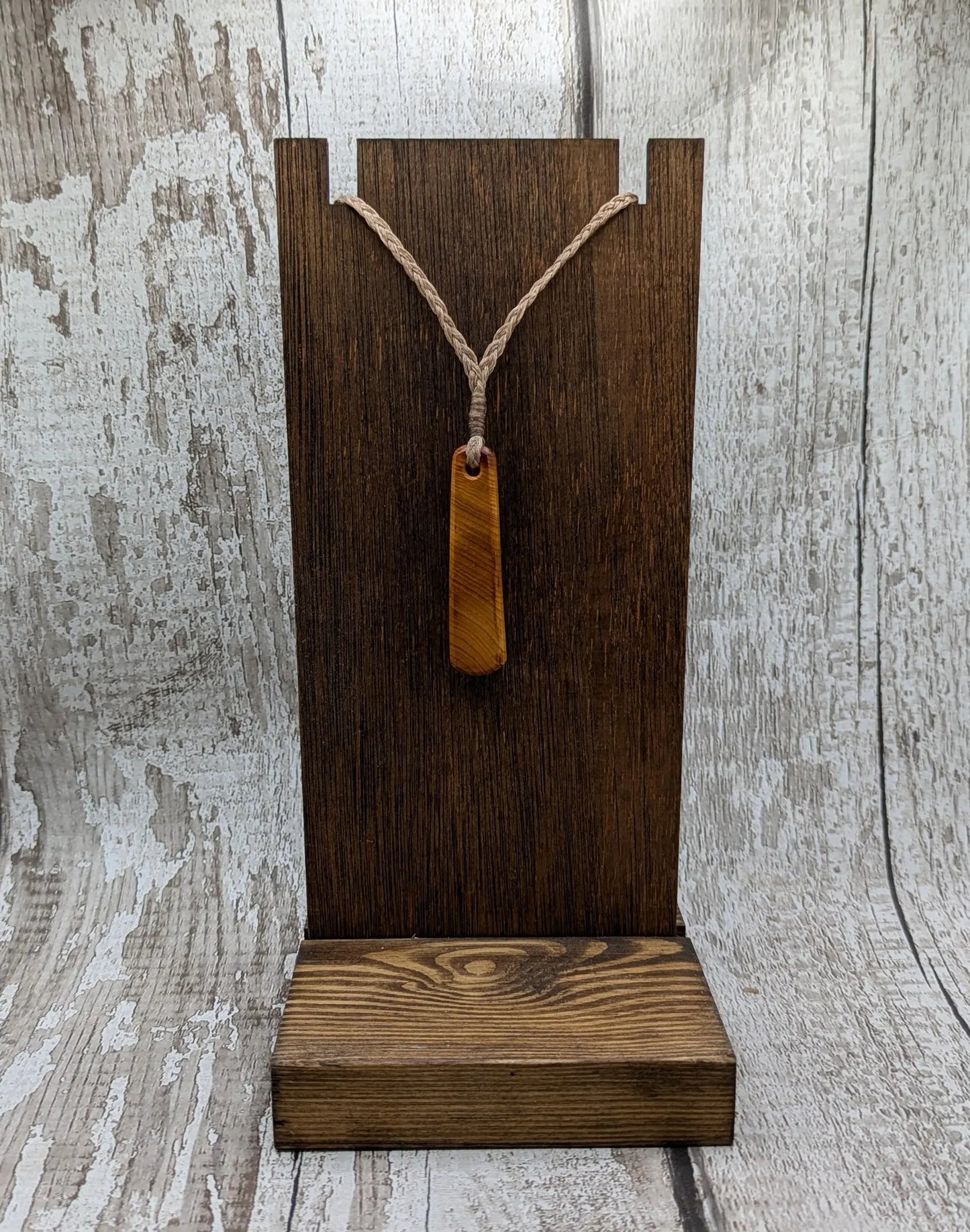 Yew wood roimata teardrop pendant.