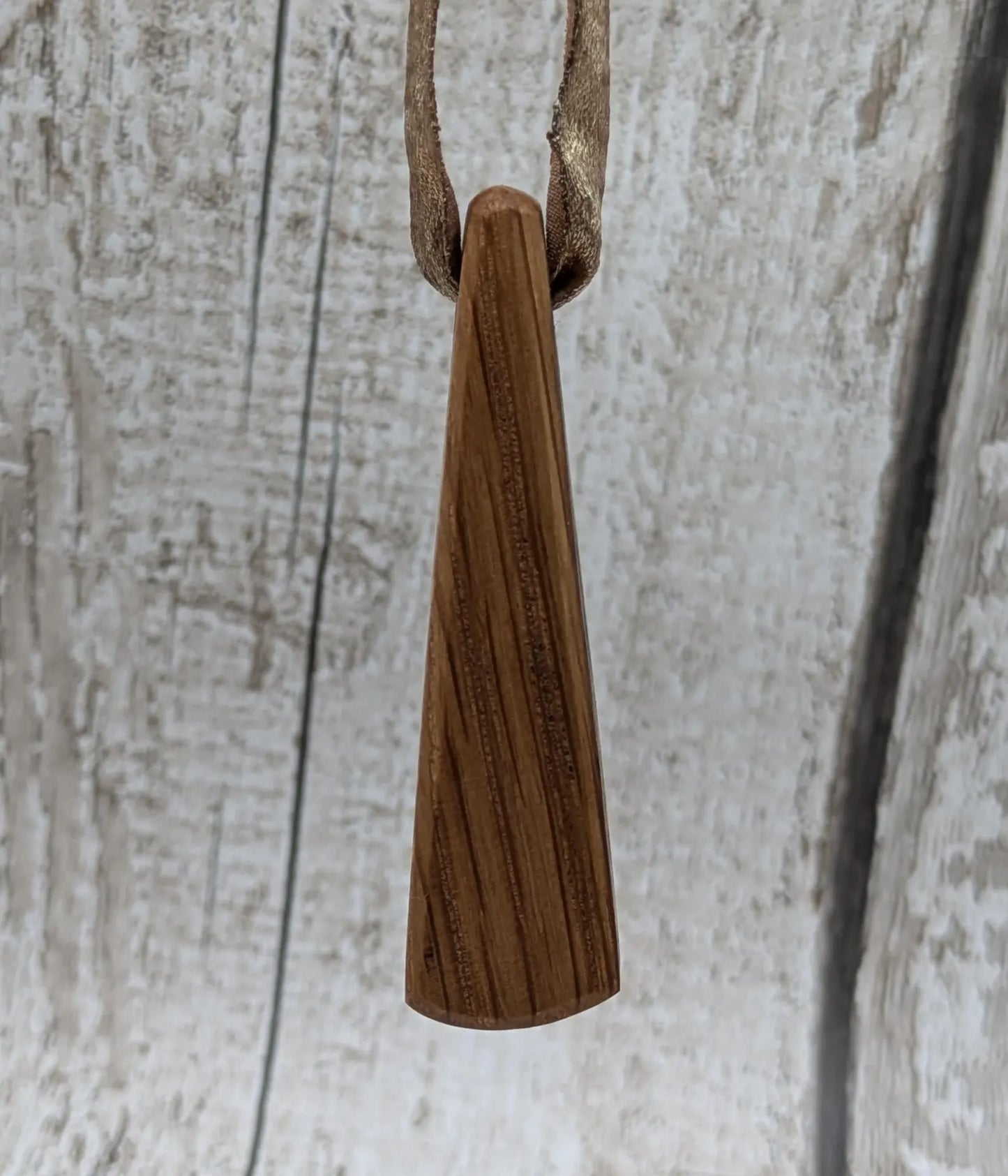Set of Three Whiskey Barrel Oak Teardrop Christmas Ornaments – Side-Drilled Recycled Wood Yule Christmas Decorations with Gold Ribbon.