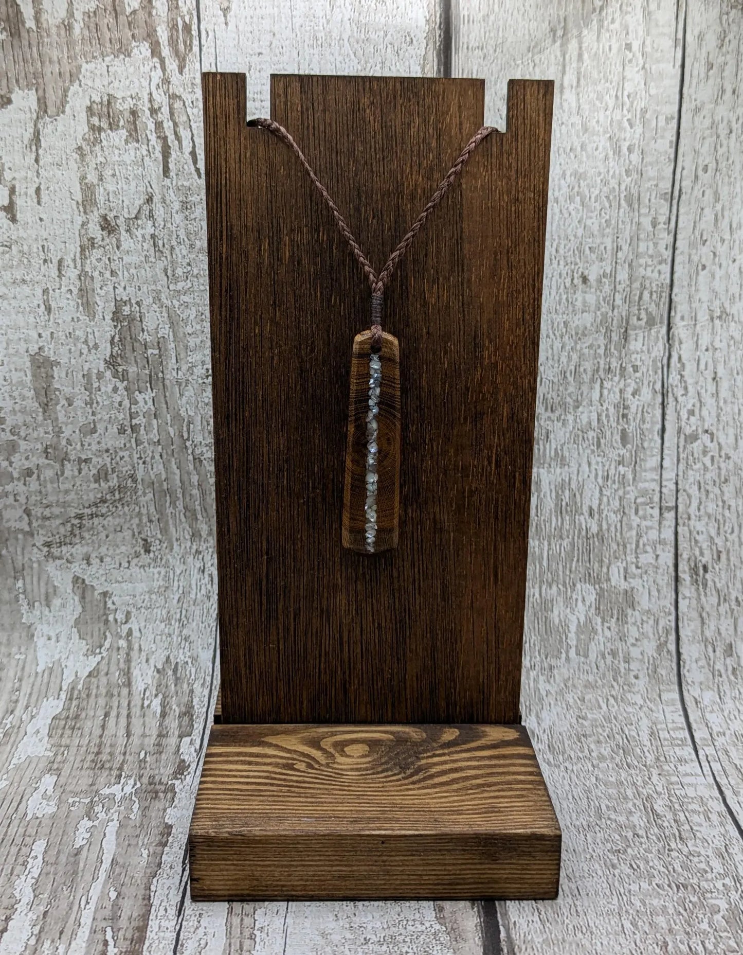Laburnum wood roimata teardrop pendant with freshwater Pearl.