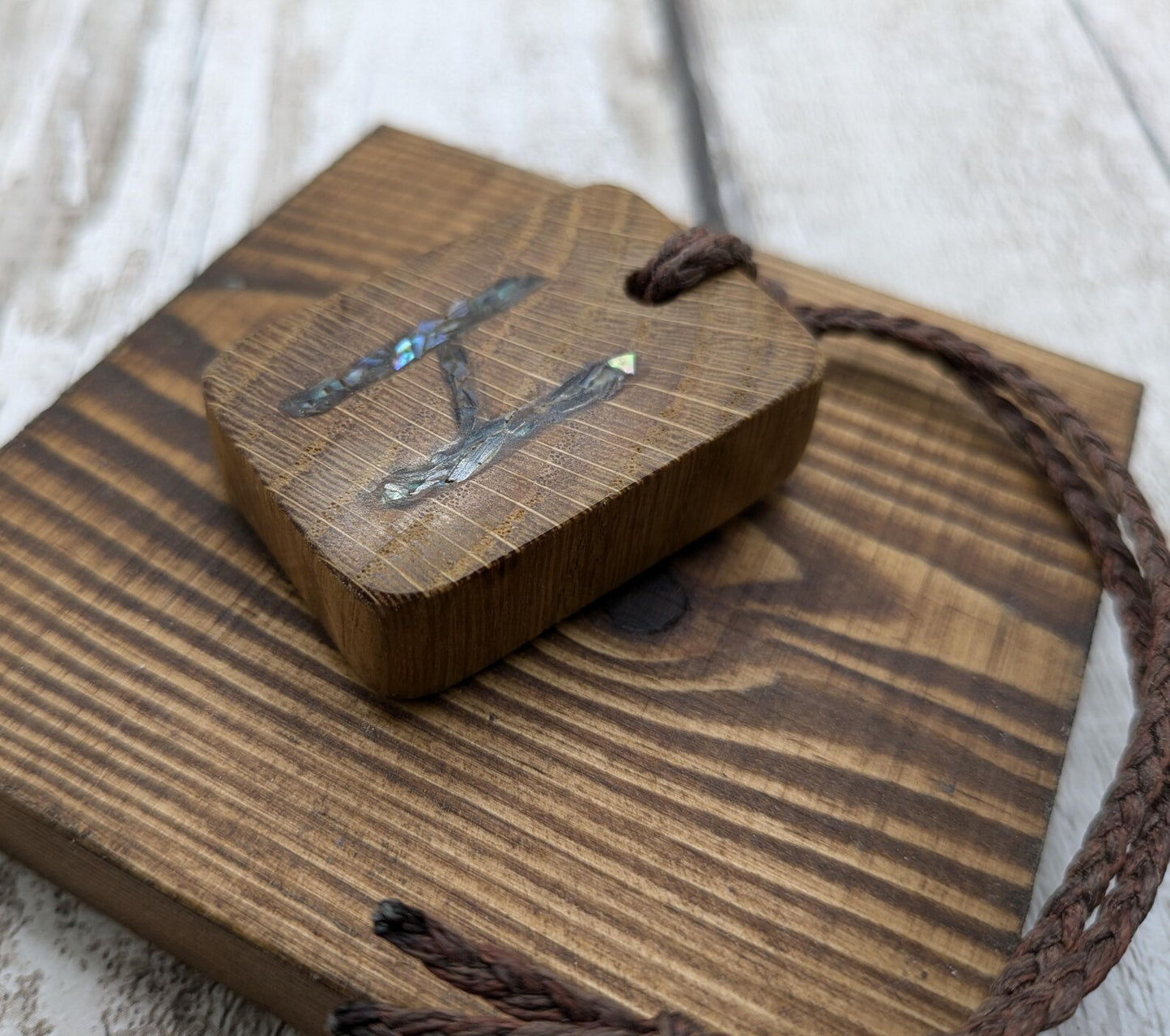 Hagalaz oak wood rune Christmas decoration with pāua shell