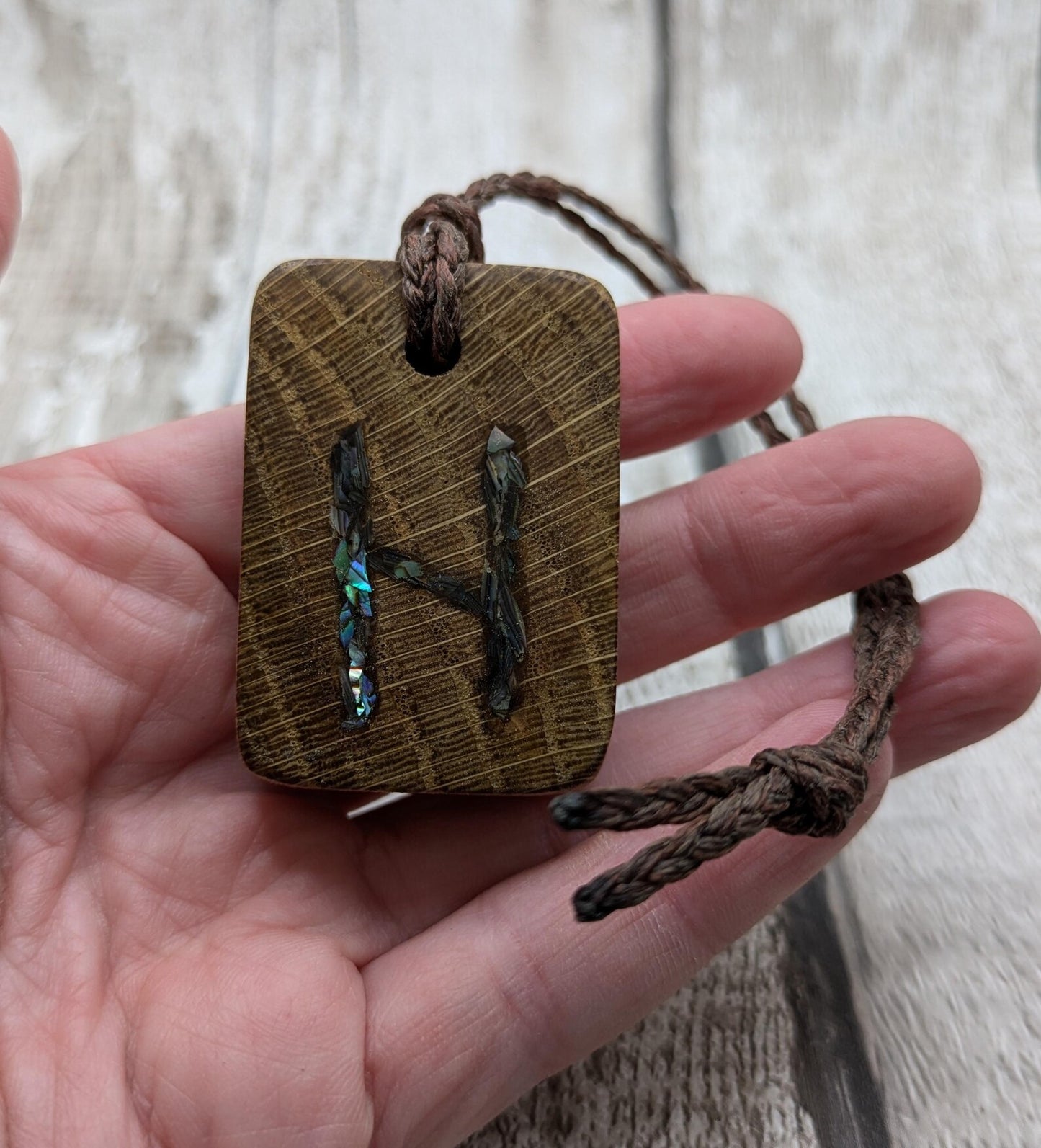 Hagalaz oak wood rune Christmas decoration with pāua shell