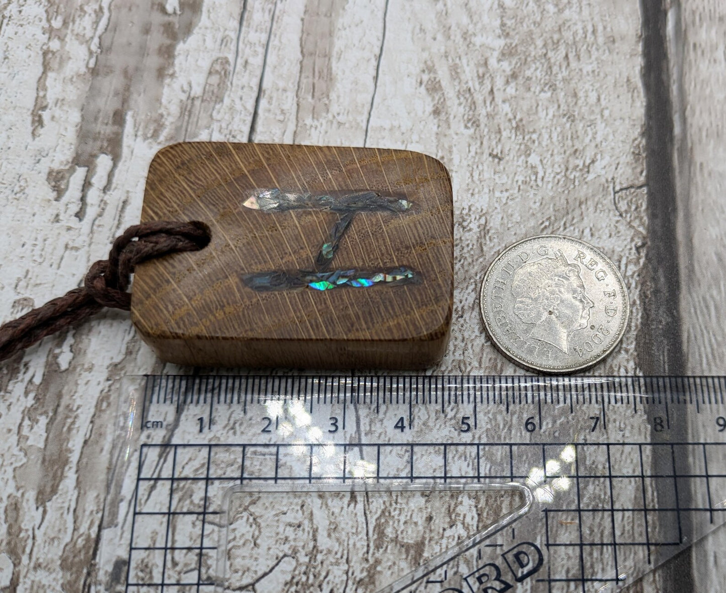 Hagalaz oak wood rune Christmas decoration with pāua shell