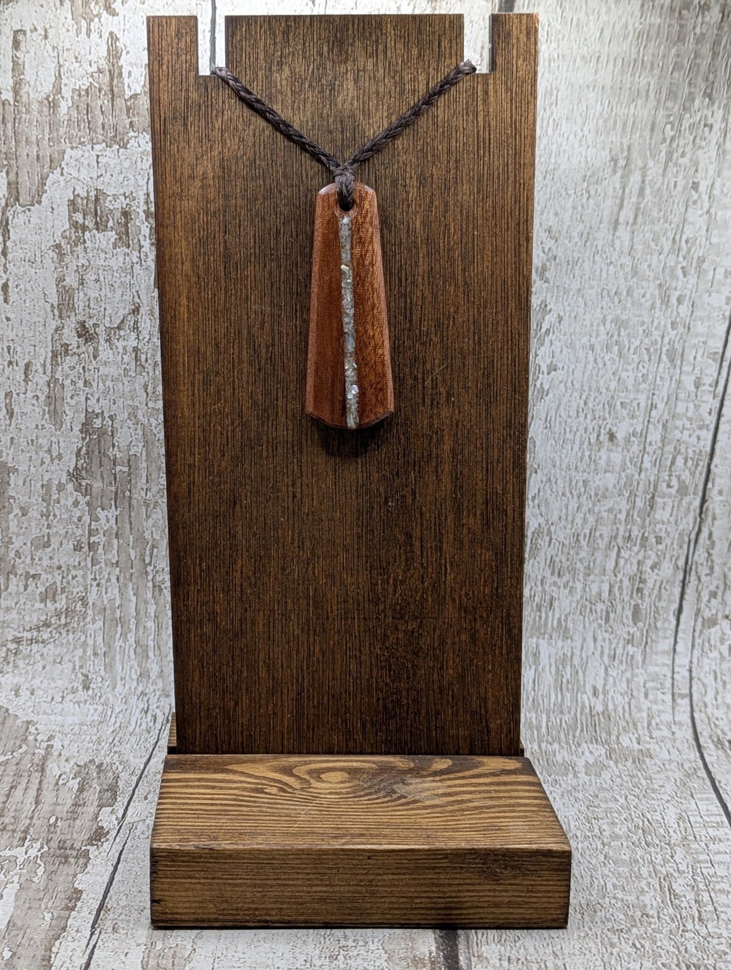 sepele mahogany wood pendant roimata teardrop pendant with white mussel shell inlay