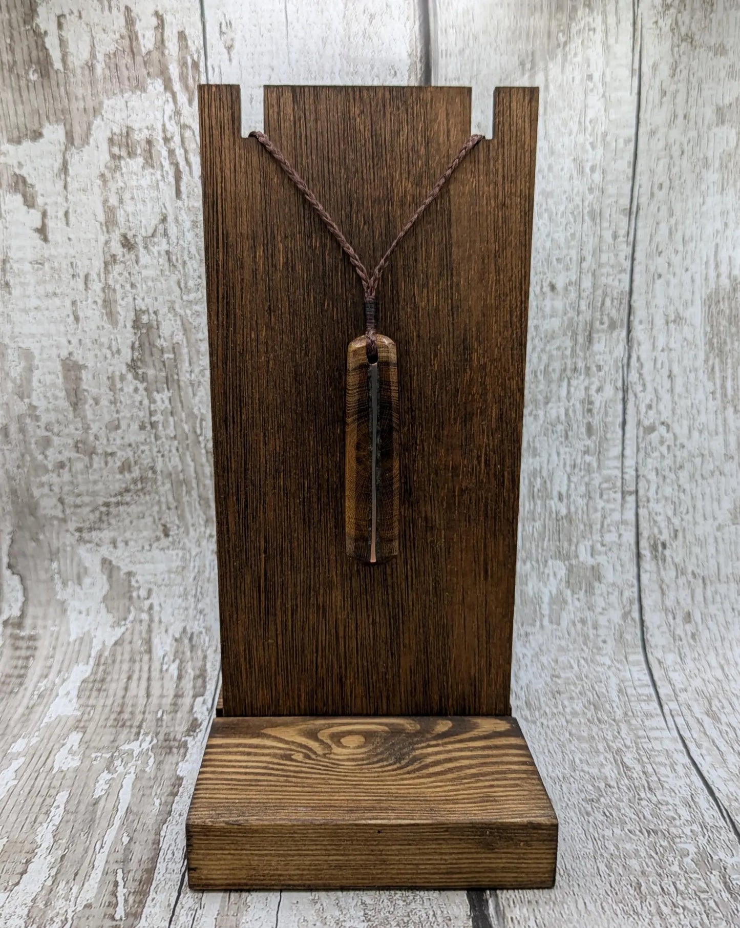 Laburnum wood with blue kyanite and copper pendant.