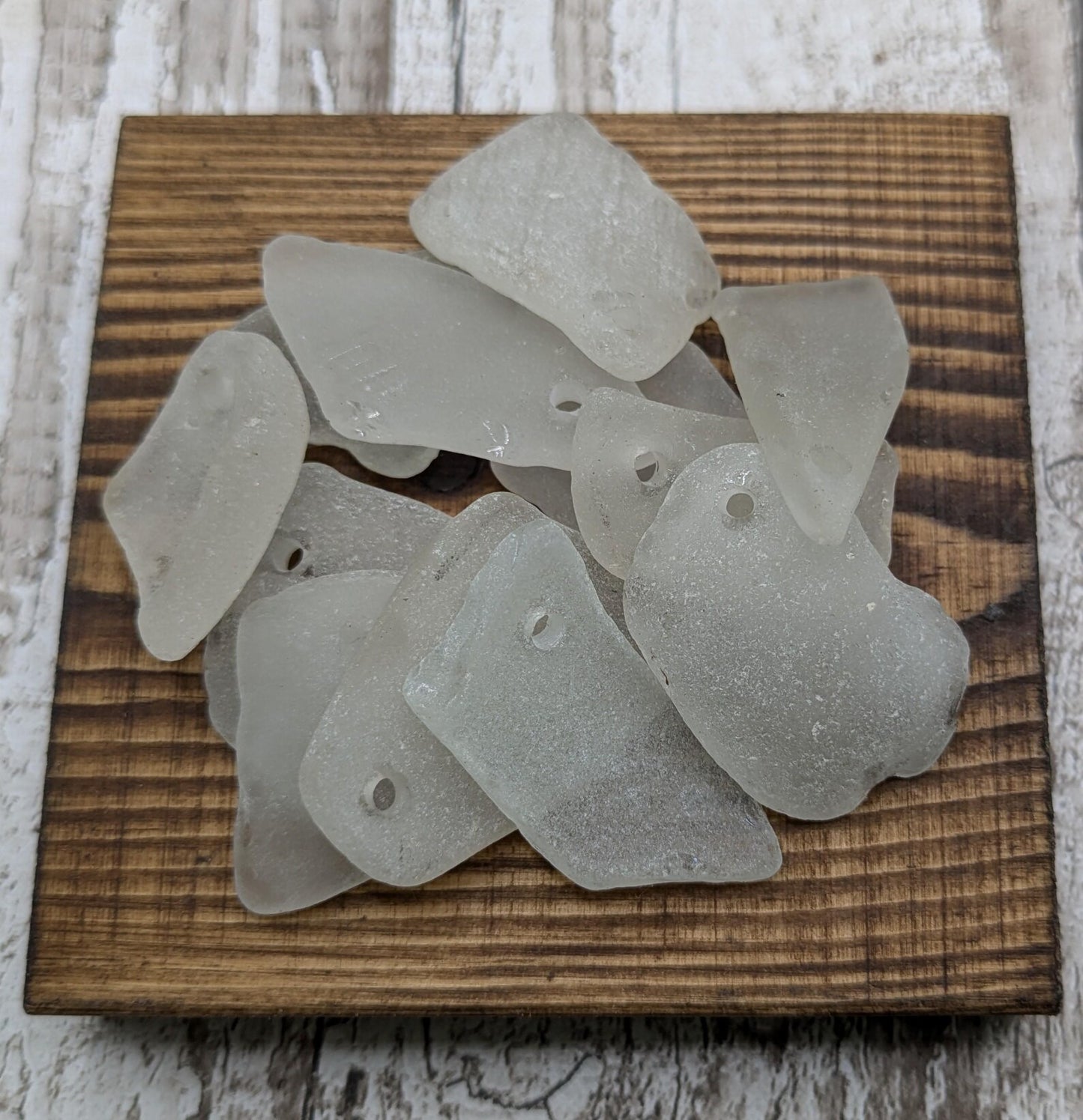 20 large White frosted sea glass beads.