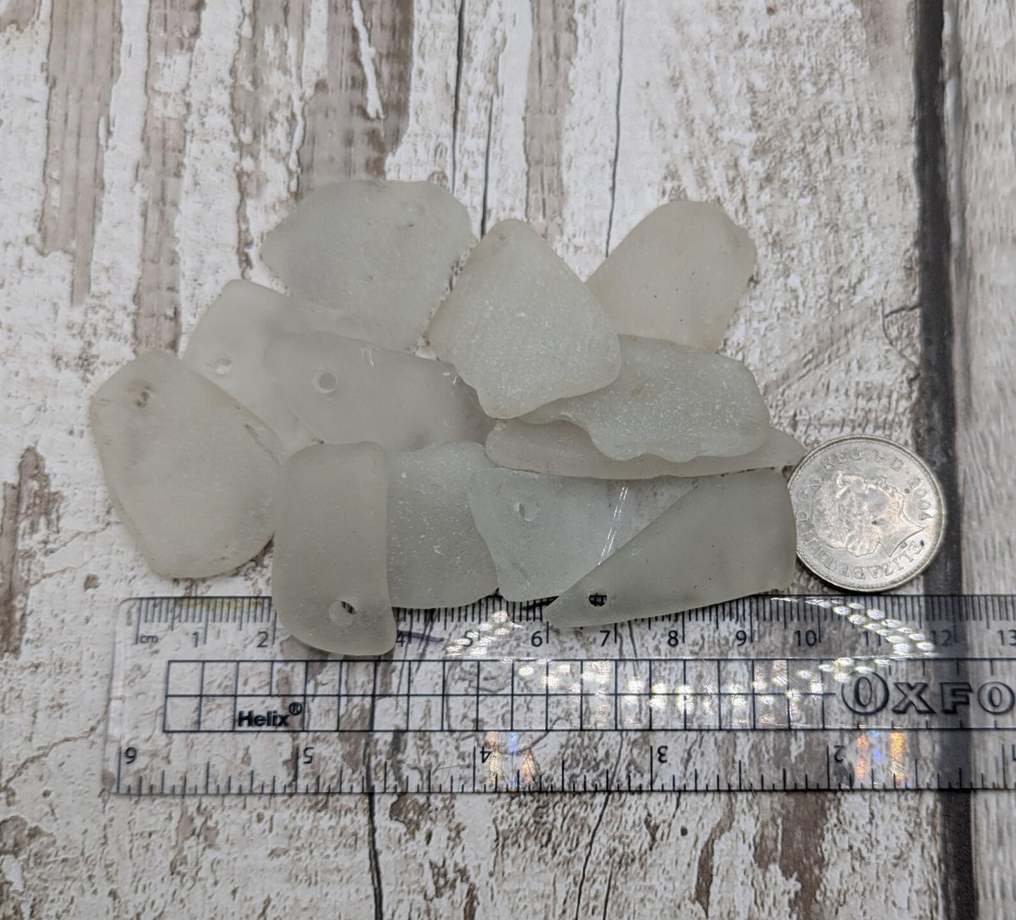 20 large White frosted sea glass beads.