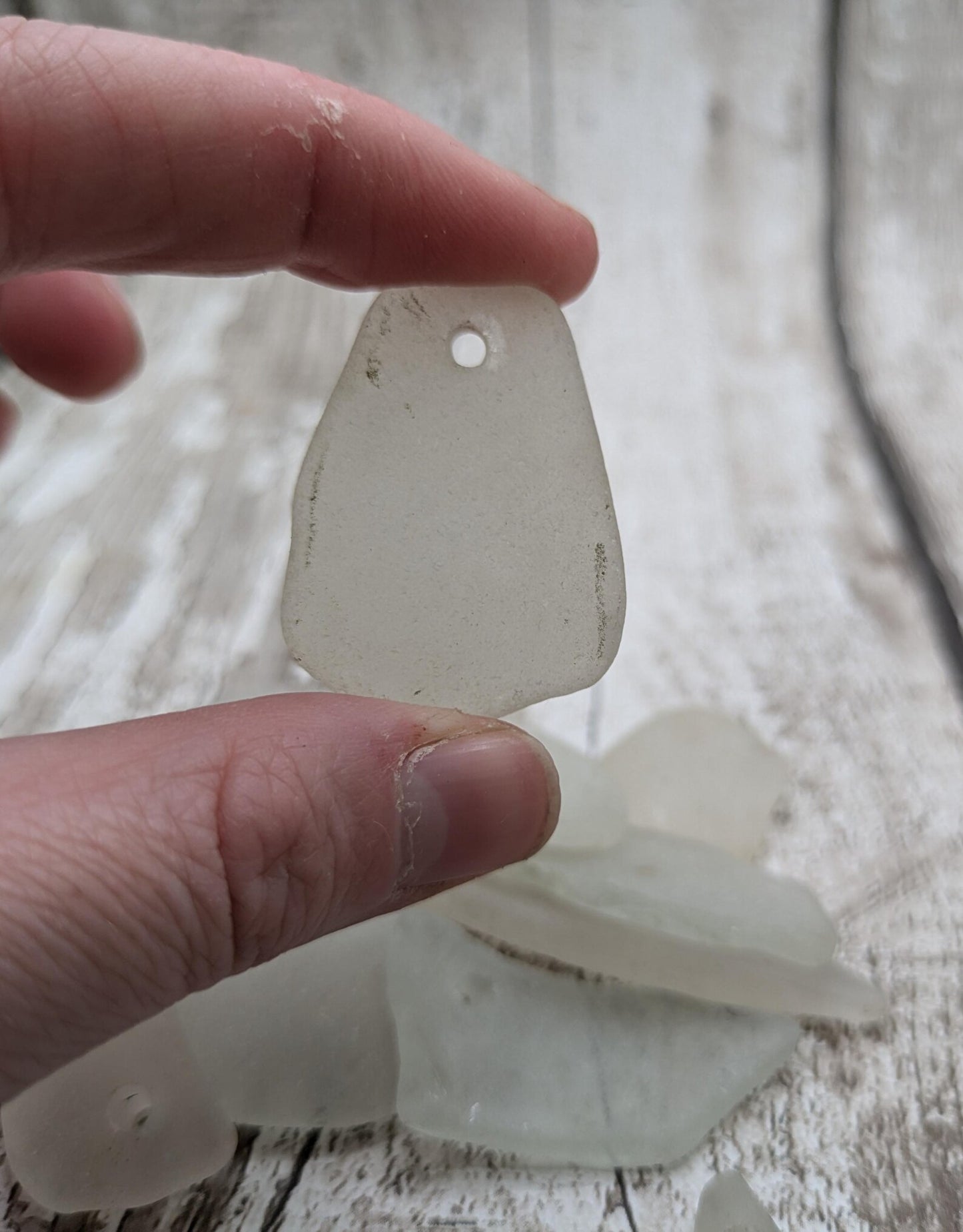 20 large White frosted sea glass beads.
