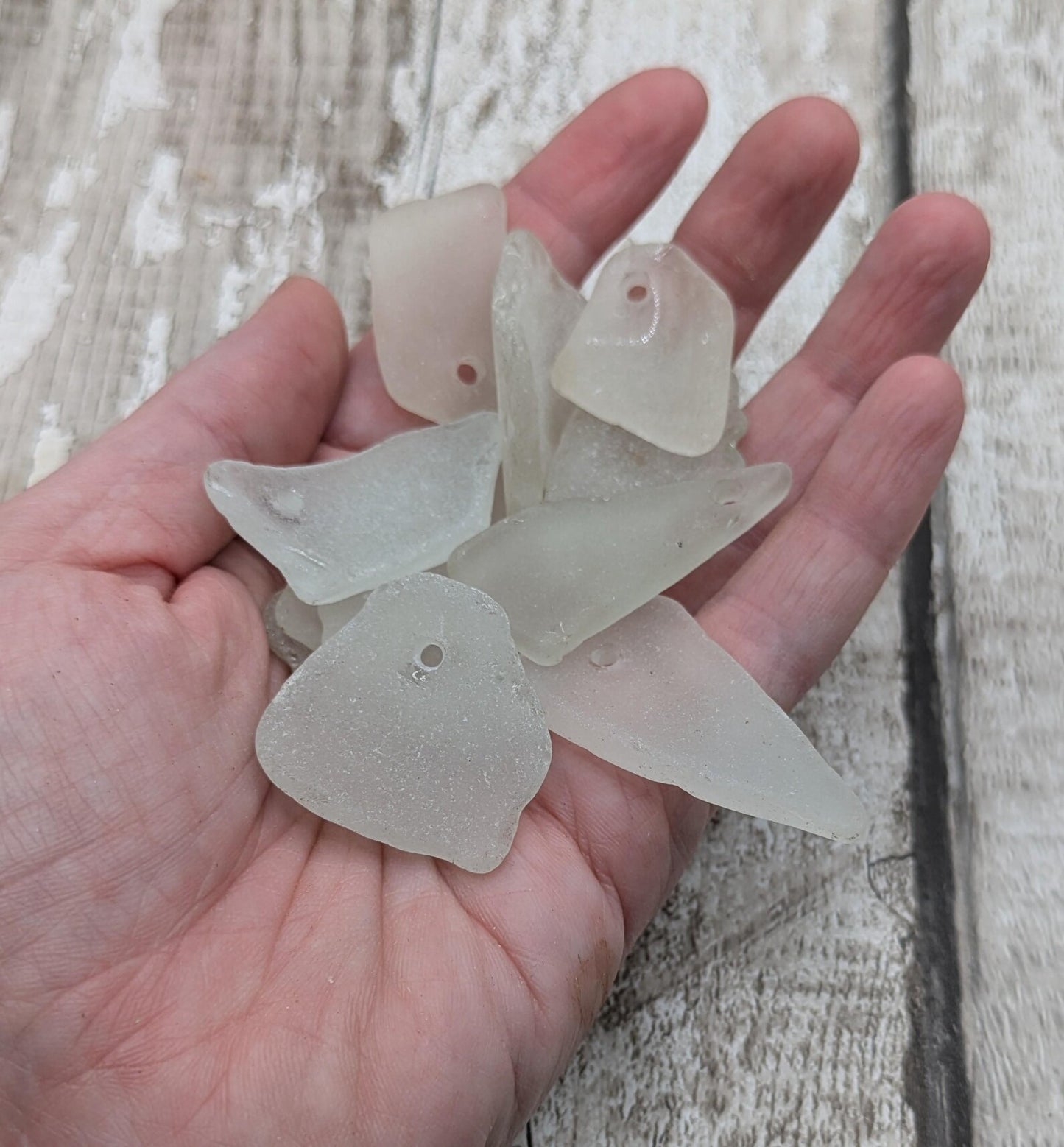 20 large White frosted sea glass beads.
