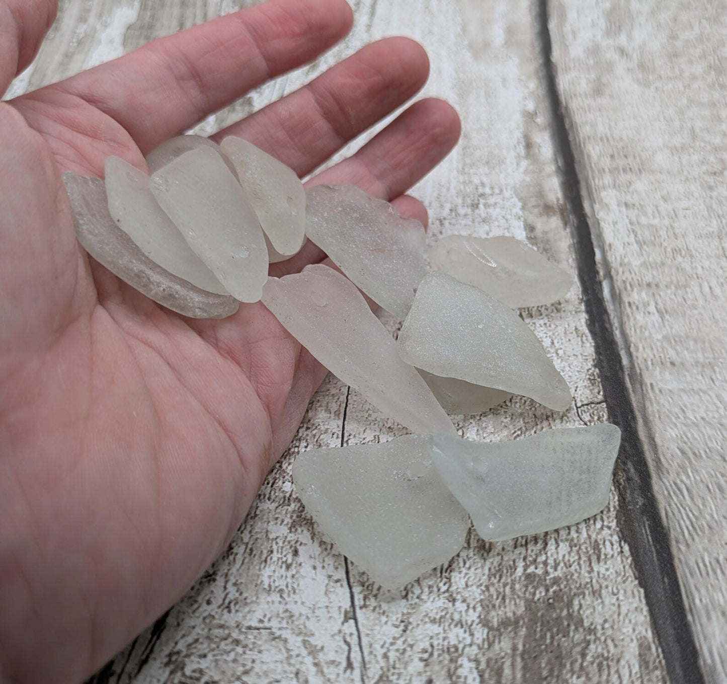 20 large White frosted sea glass beads.