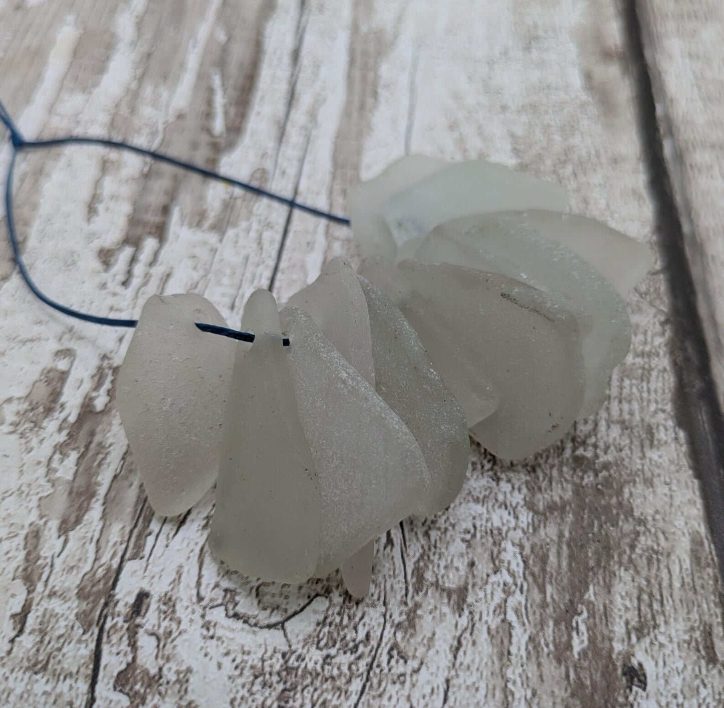 20 large White frosted sea glass beads.