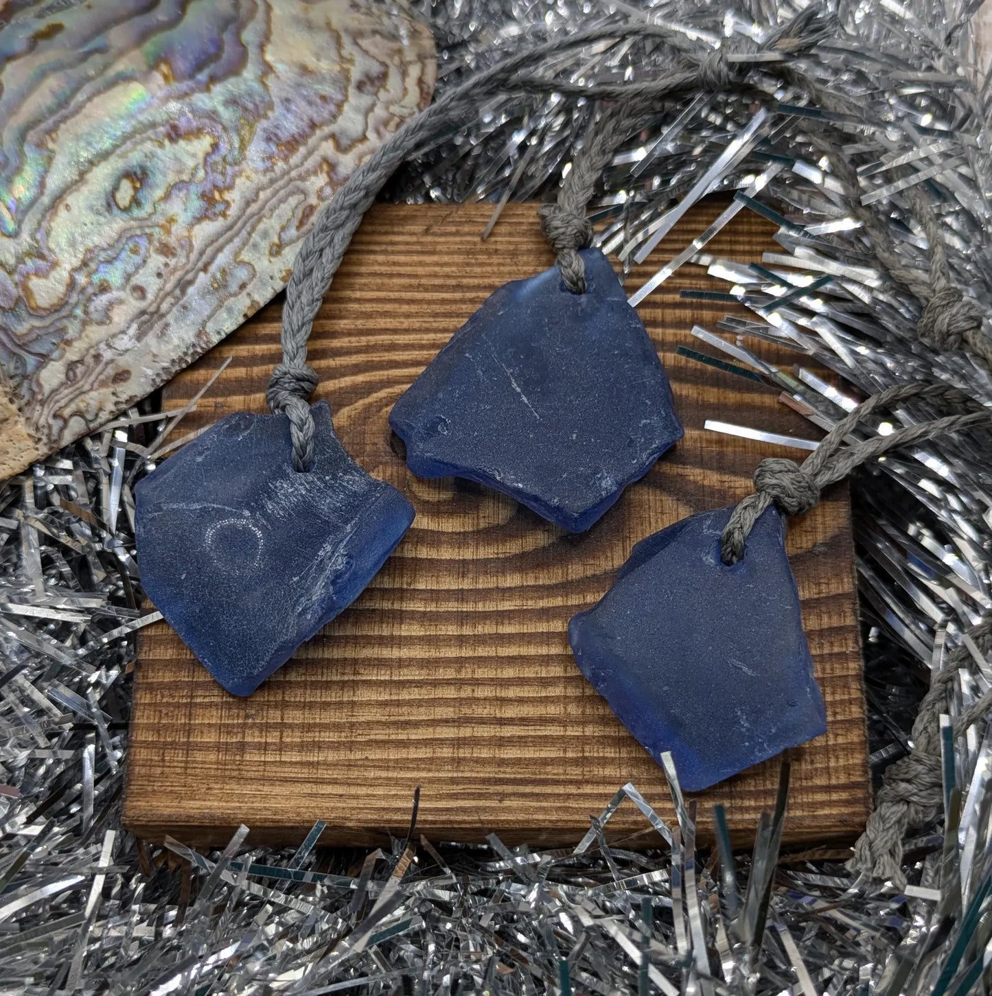 Coastal Blue Beach Combed Christmas Ornaments - Set of 3