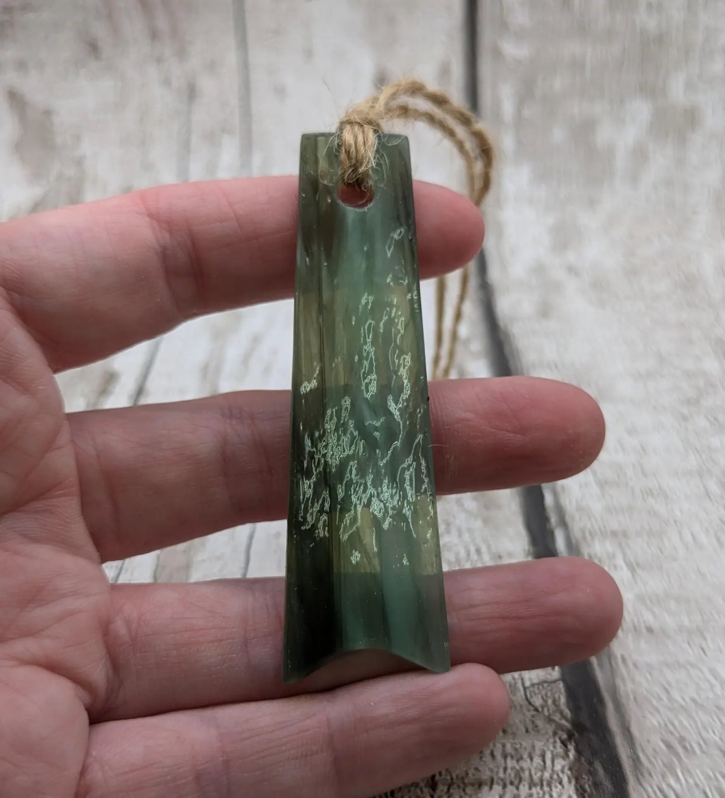 Recycled green stain glass toki Christmas decoration.