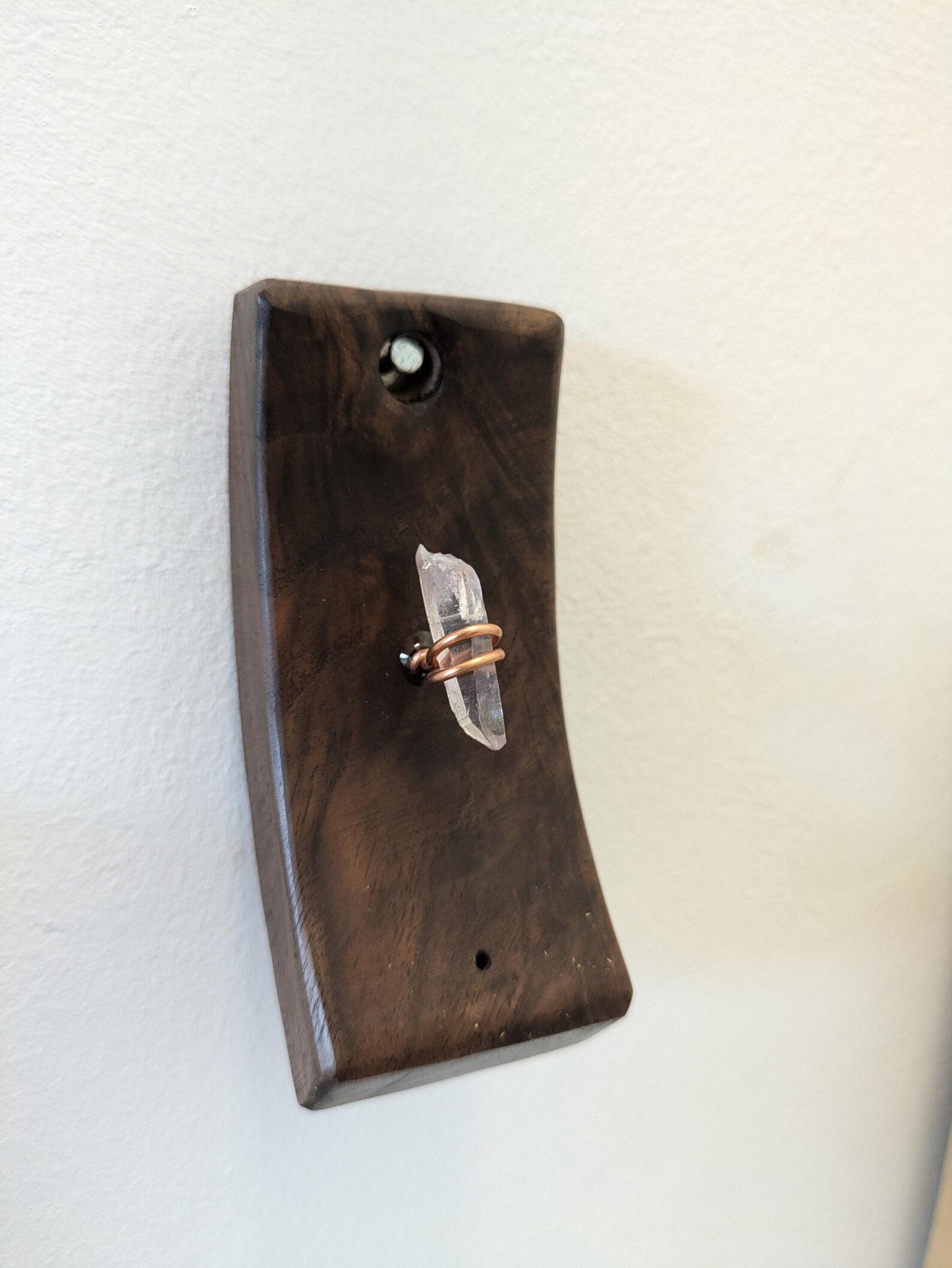 Walnut wood hanging incense holder with Vera Cruz amethyst.