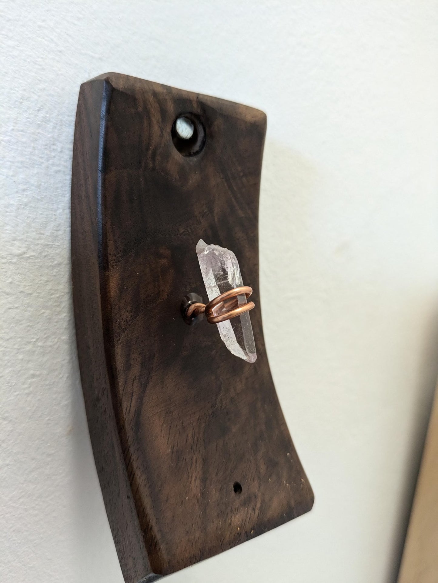 Walnut wood hanging incense holder with Vera Cruz amethyst.