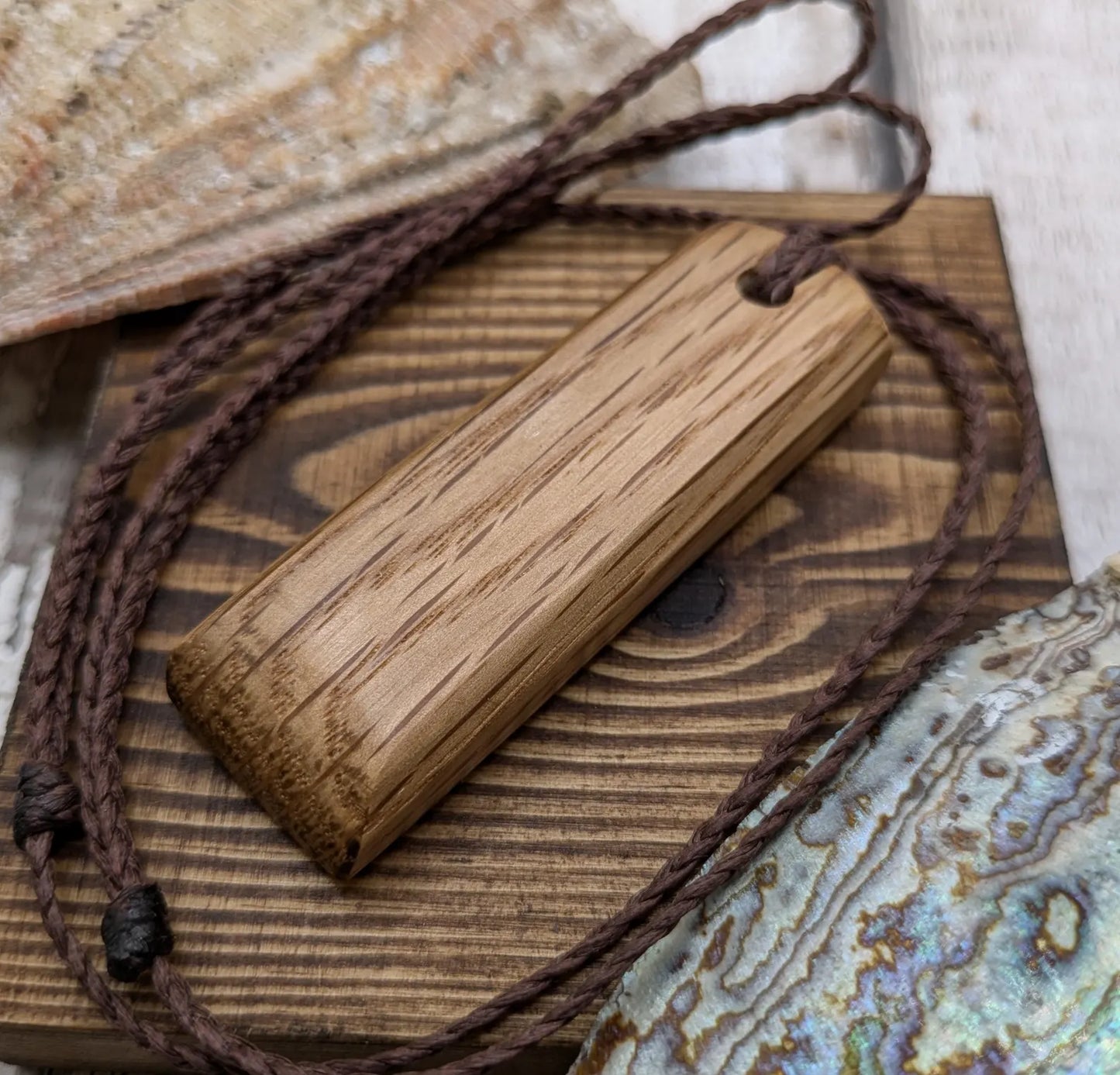 Oak whiskey barrel Toki style wood pendant.