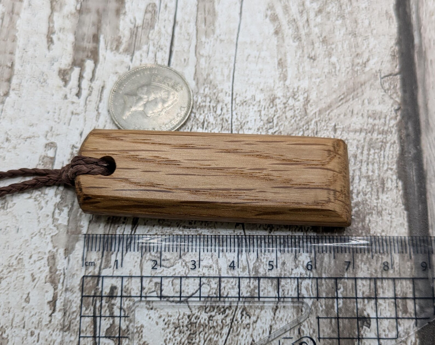 Oak whiskey barrel Toki style wood pendant.