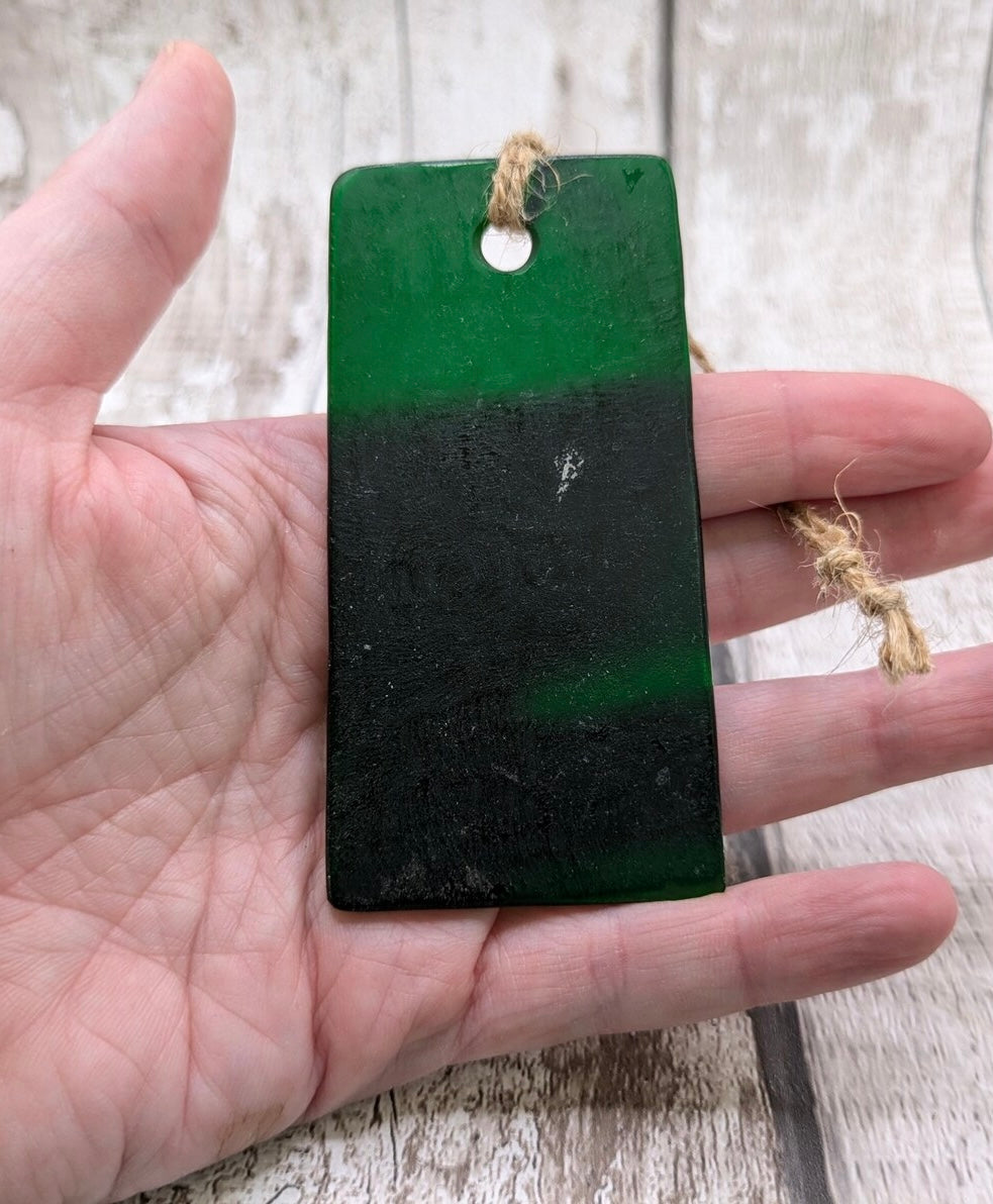 Green frosted recycled stain glass Christmas decoration.