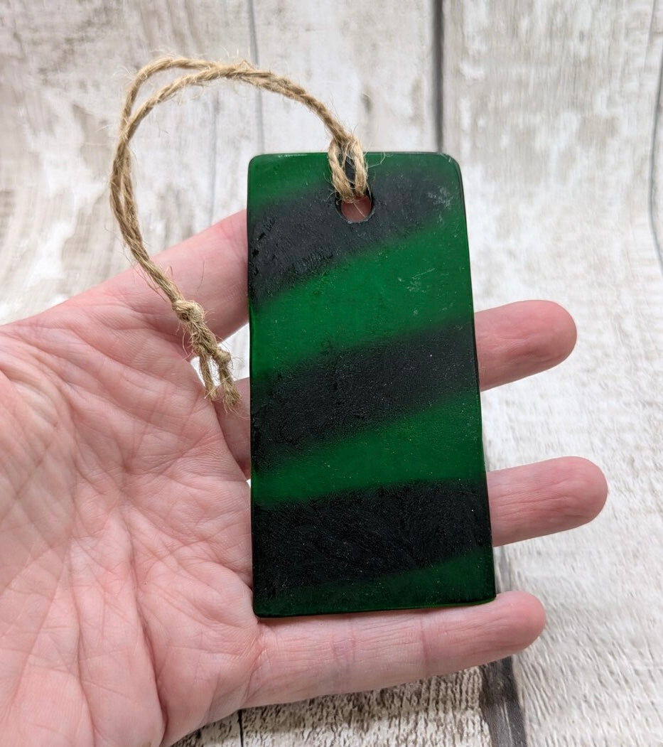 Green frosted recycled stain glass Christmas decoration.