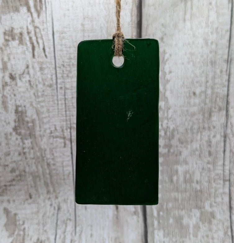 Green frosted recycled stain glass Christmas decoration.