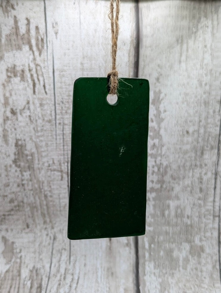 Green frosted recycled stain glass Christmas decoration.