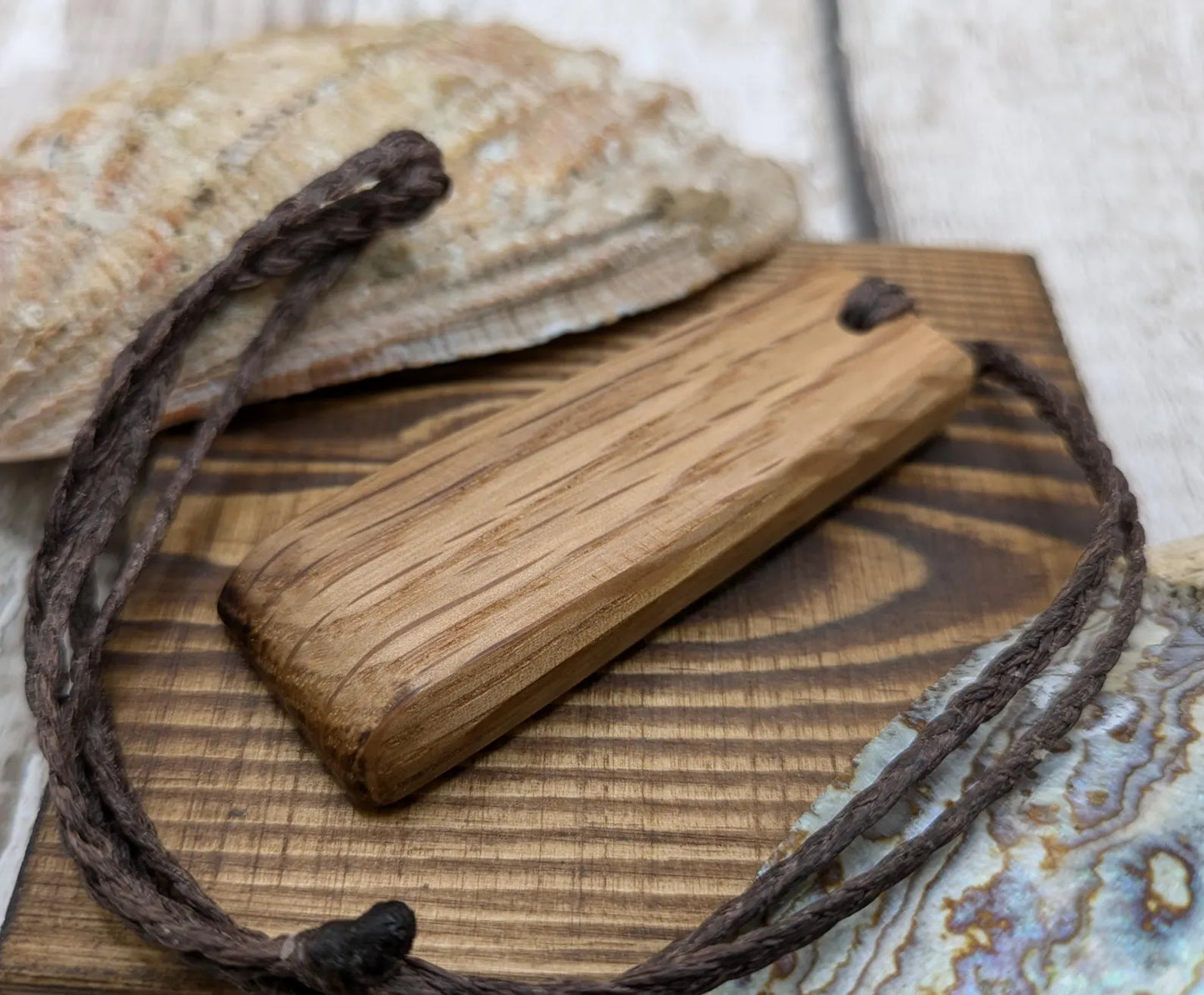 Whiskey barrel oak wood Toki style pendant.
