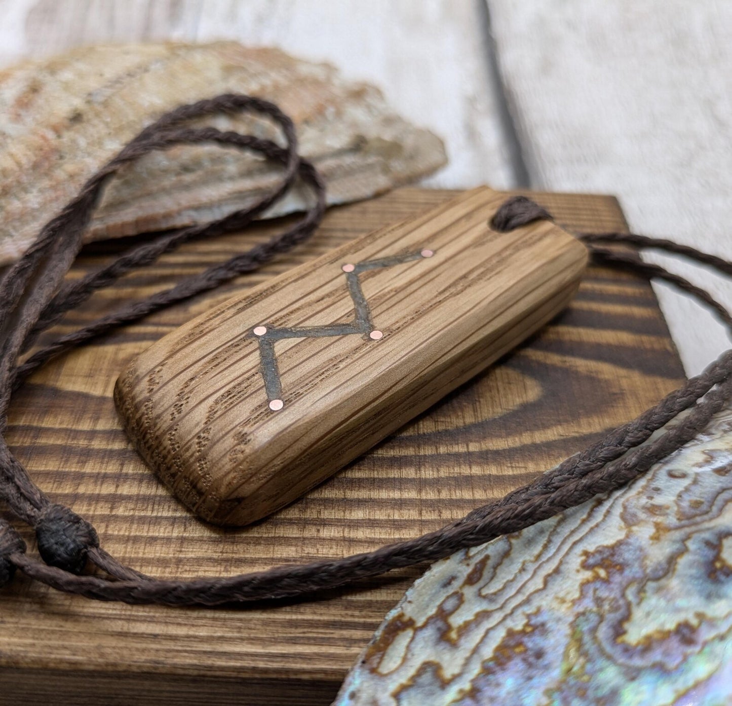 Whiskey barrel oak Cassiopeia constellation pendant.