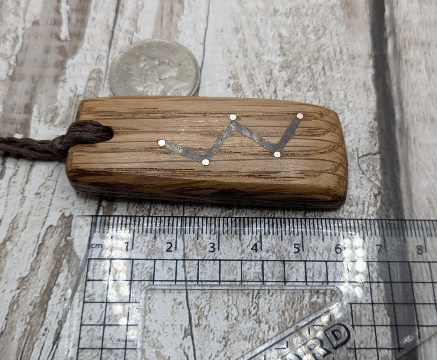 Whiskey barrel oak Cassiopeia constellation pendant.