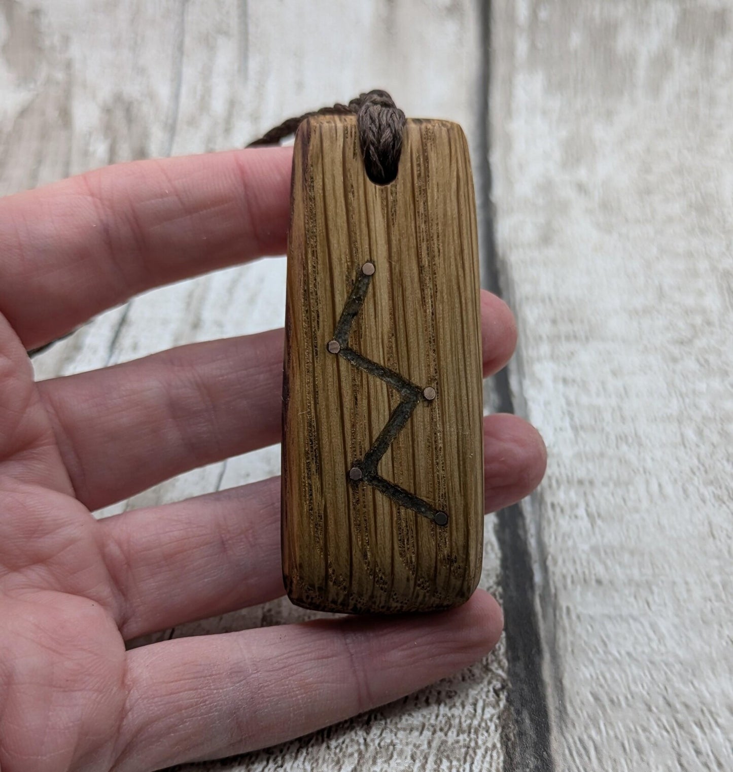 Whiskey barrel oak Cassiopeia constellation pendant.