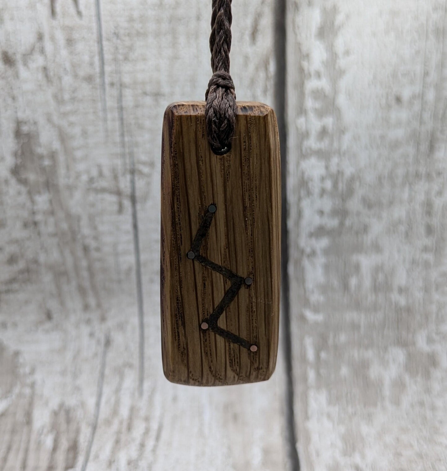 Whiskey barrel oak Cassiopeia constellation pendant.
