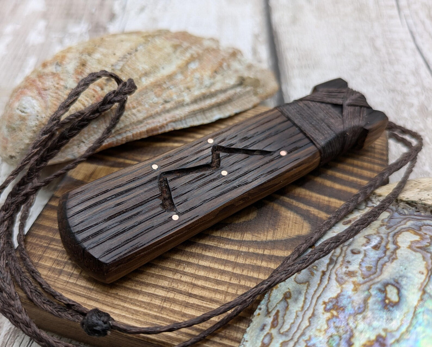 Whiskey barrel oak Hei Toki adze Cassiopeia constellation pendant.