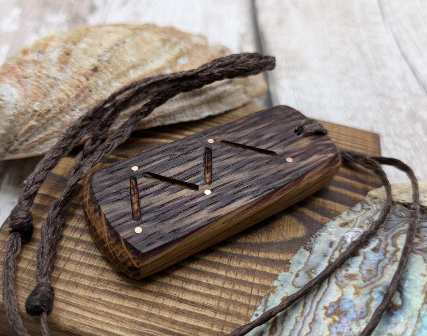 Whiskey oak barrel Cassiopeia constellation pendant.