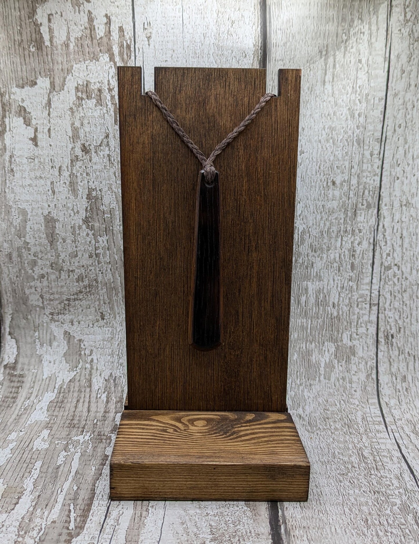 Whiskey barrel oak wood roimata teardrop pendant.