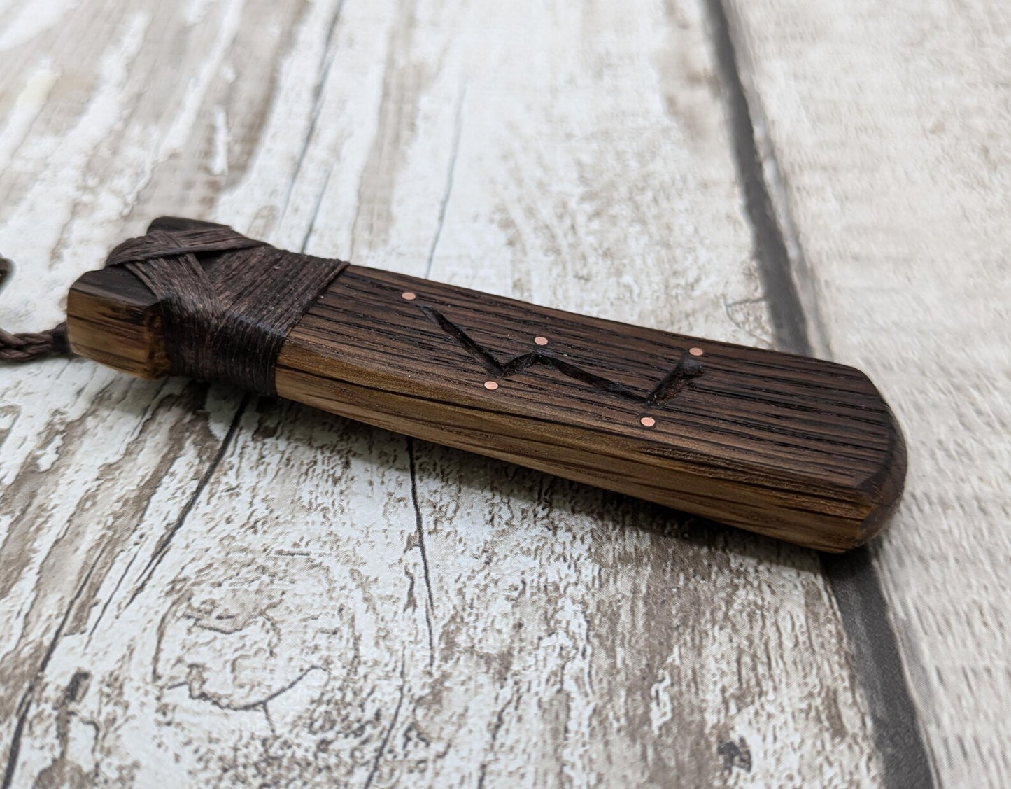 Whiskey barrel oak Hei Toki adze Cassiopeia constellation pendant.