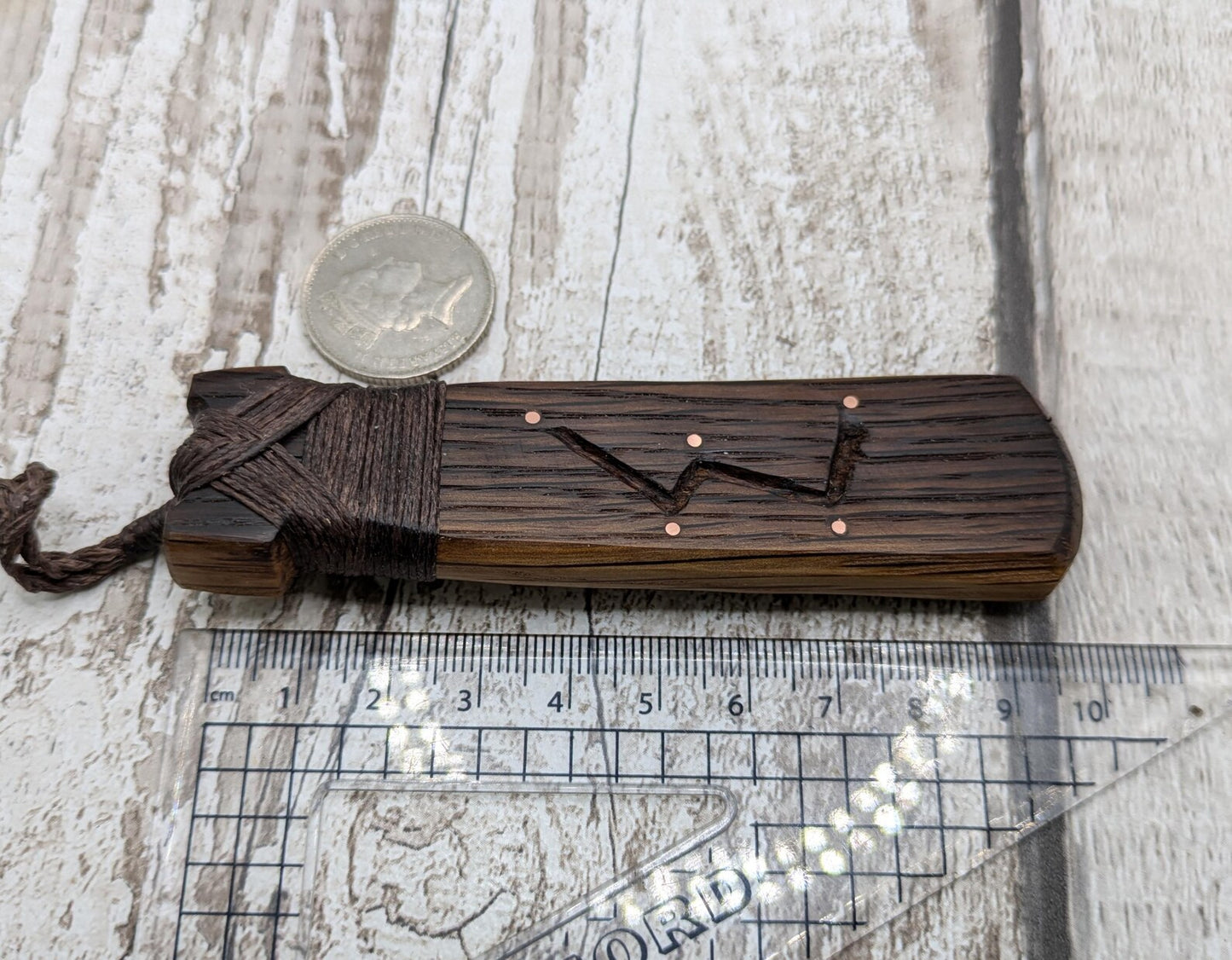 Whiskey barrel oak Hei Toki adze Cassiopeia constellation pendant.