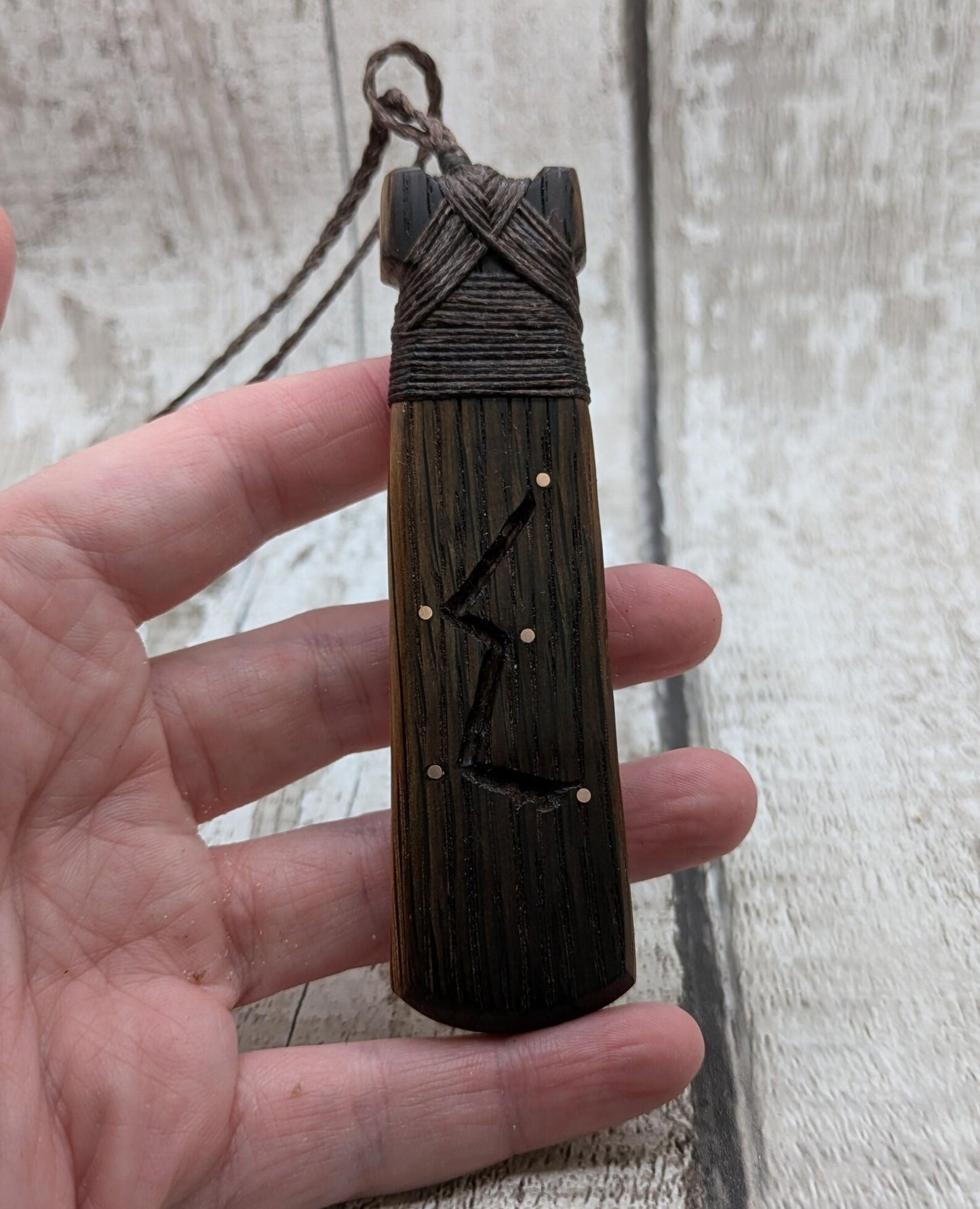 Whiskey barrel oak Hei Toki adze Cassiopeia constellation pendant.