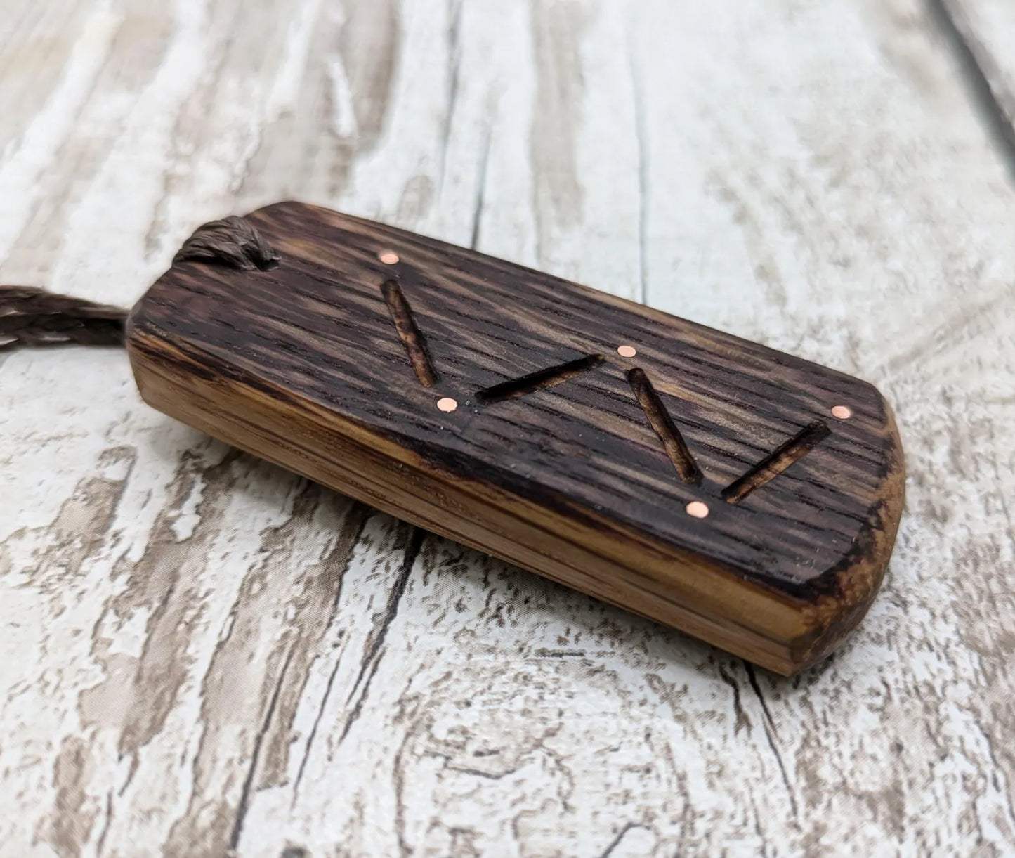 Whiskey oak barrel Cassiopeia constellation pendant.