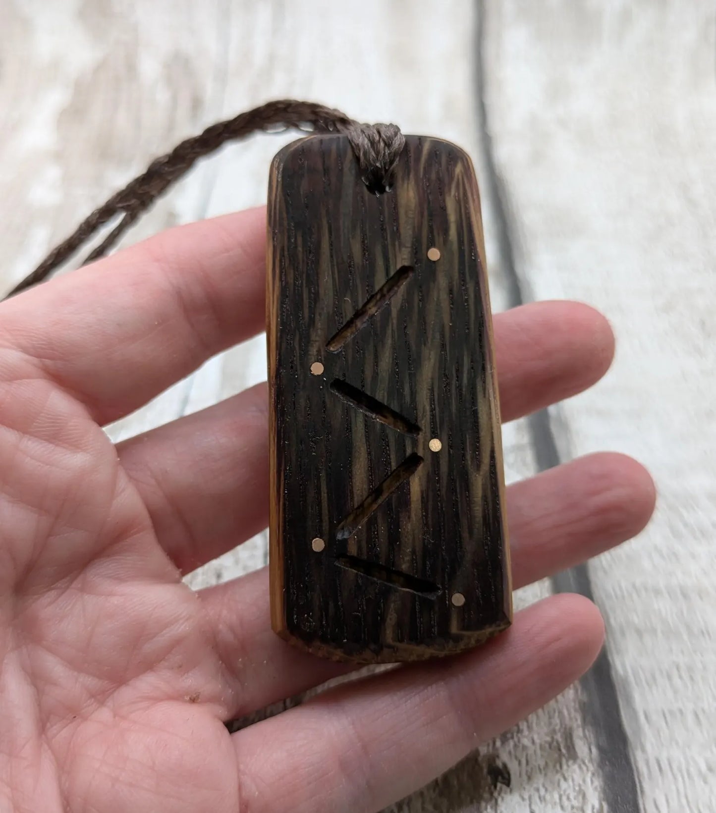 Whiskey oak barrel Cassiopeia constellation pendant.
